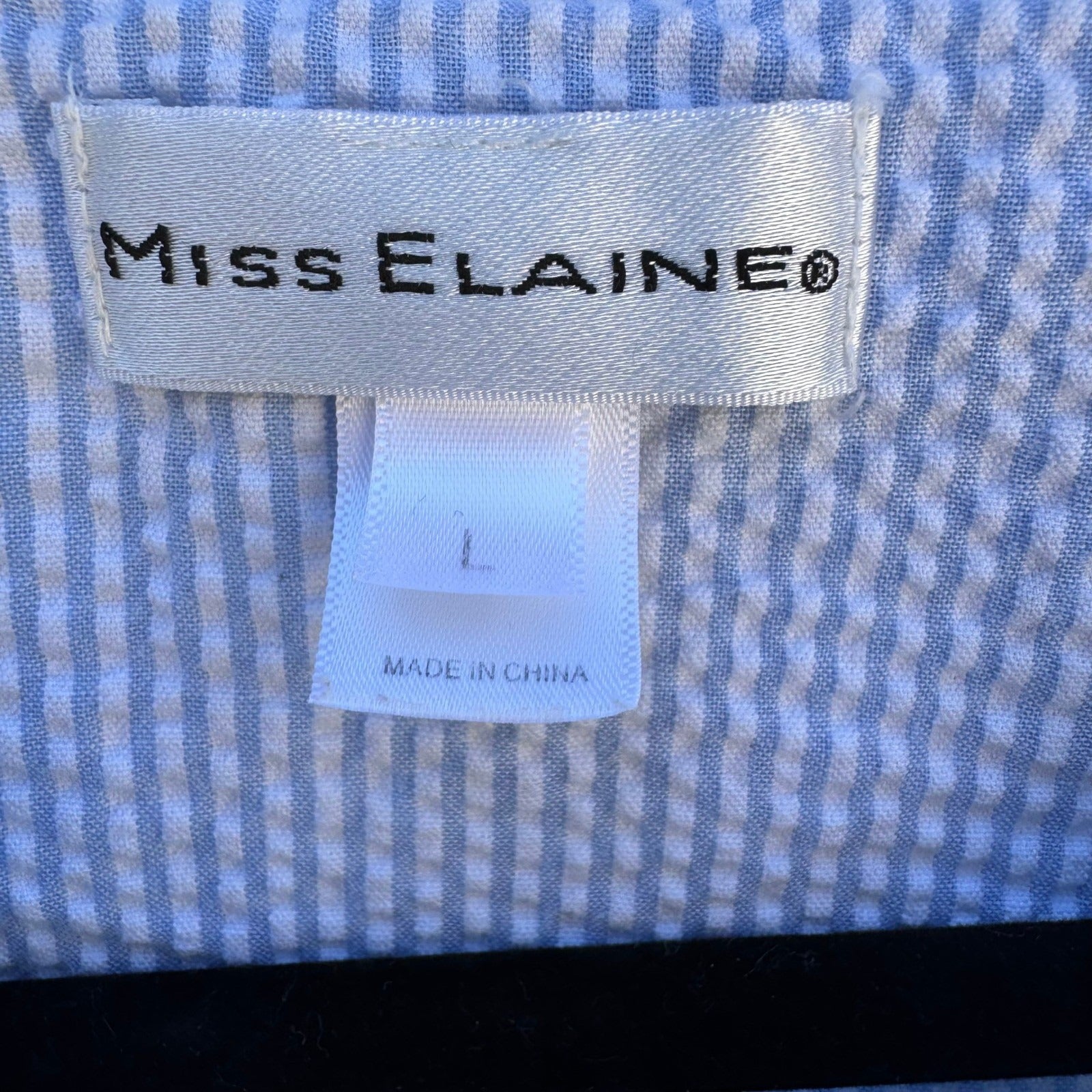 Miss Elaine Blue Plaid Seersucker Snap Front Duster House Dress Floral L Cottage