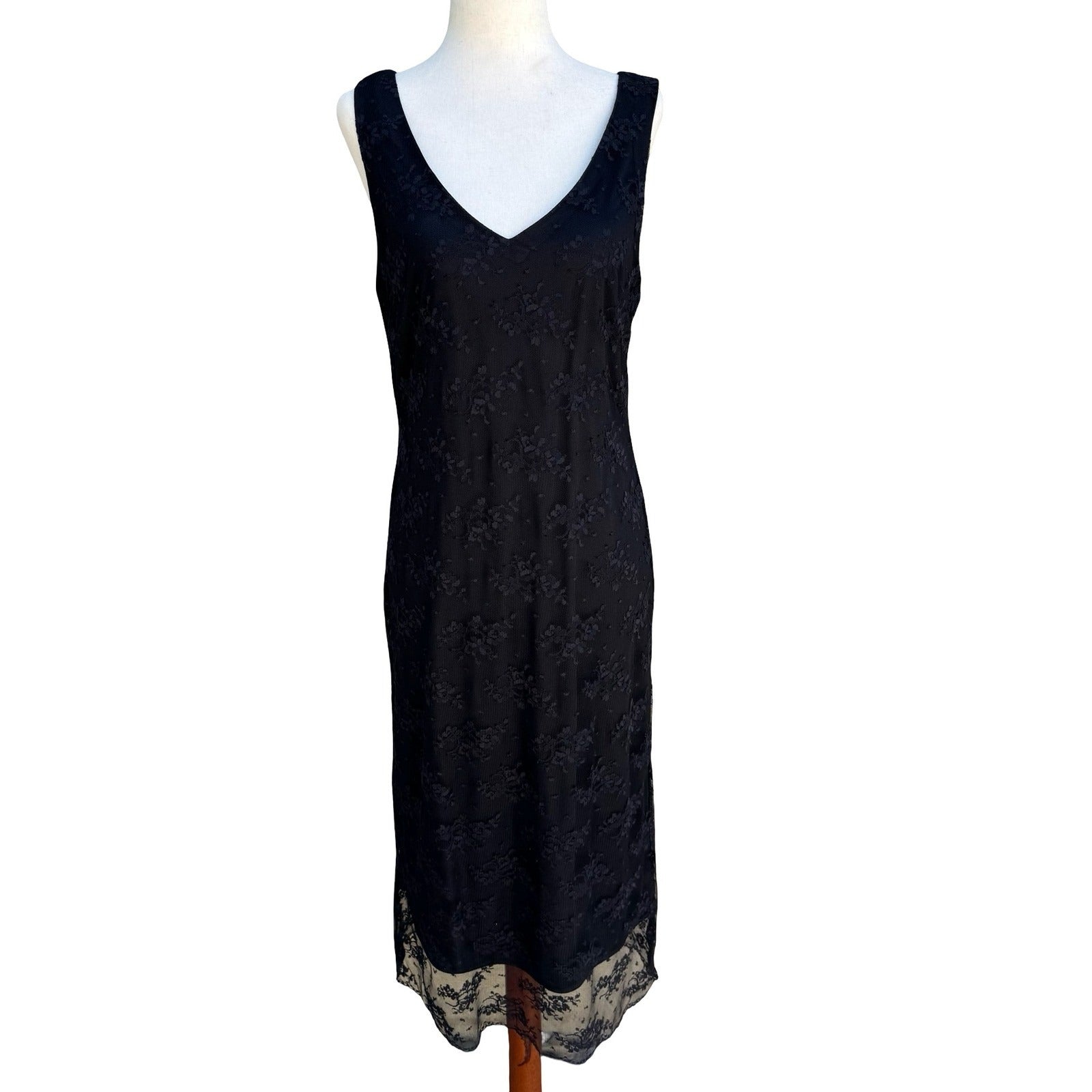 Rabbit Rabbit Rabbit Vintage Floral Lace Cocktail Midi Dress Black Womens 12M