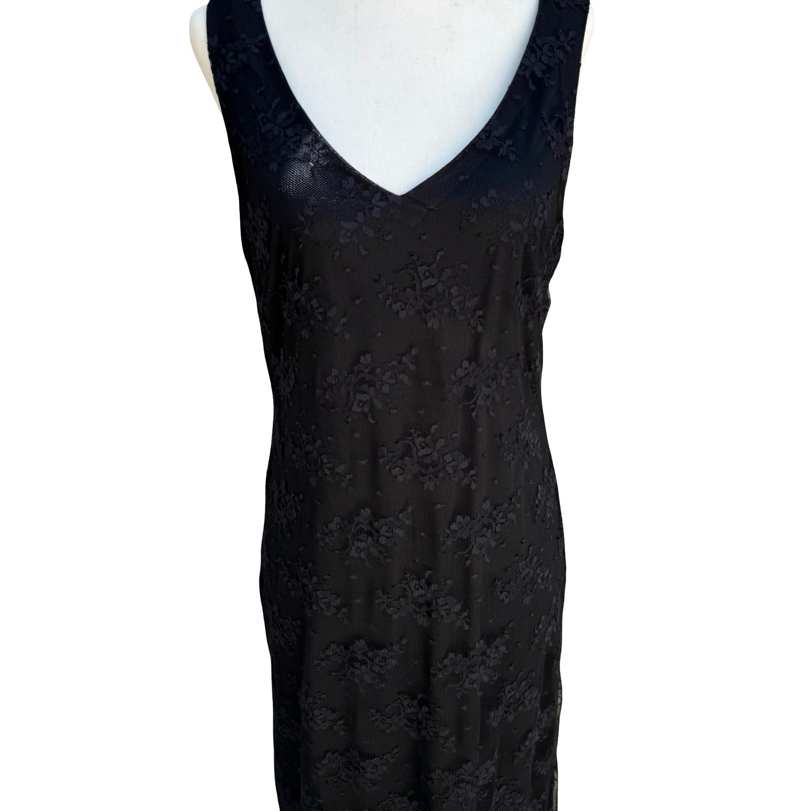 Rabbit Rabbit Rabbit Vintage Floral Lace Cocktail Midi Dress Black Womens 12M
