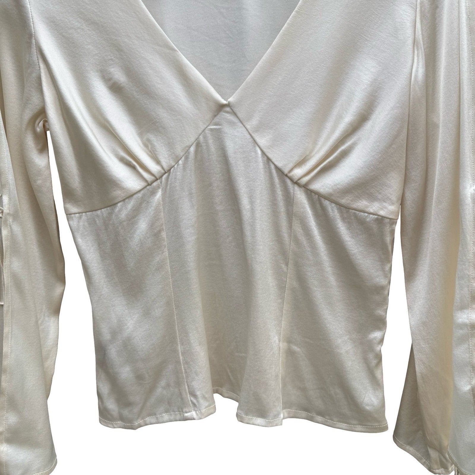 Filippa Romantic Fairy Silk Stretch Split Bell Tie Sleeve Empire Waist Blouse 4