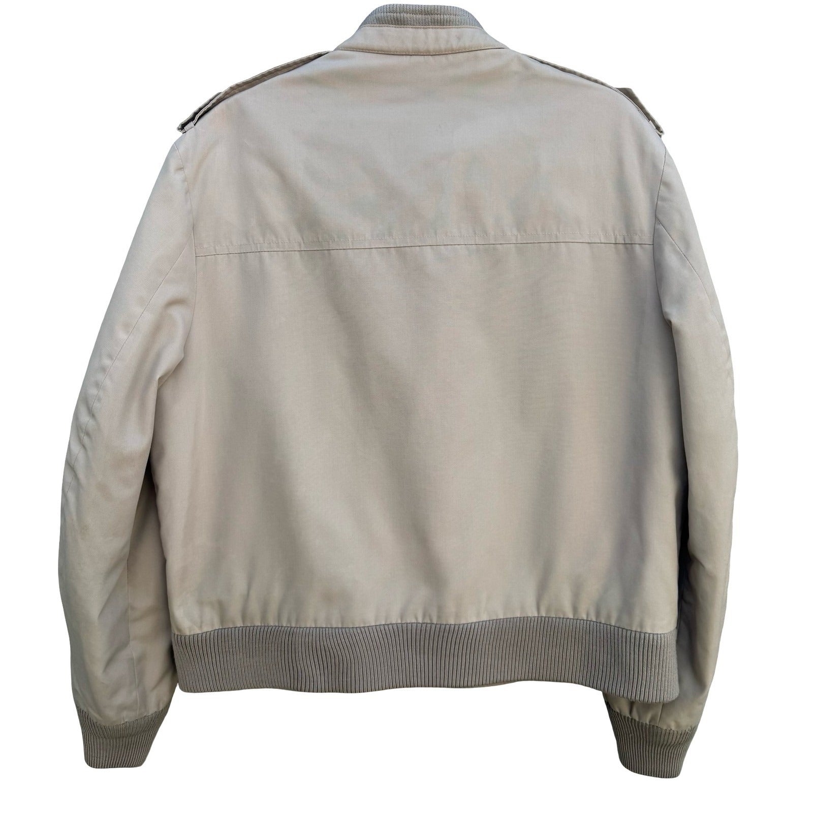 London Fog Vintage 80s Harrington Jacket Tan Beige Full Zip Epaulets Mens 42 Reg
