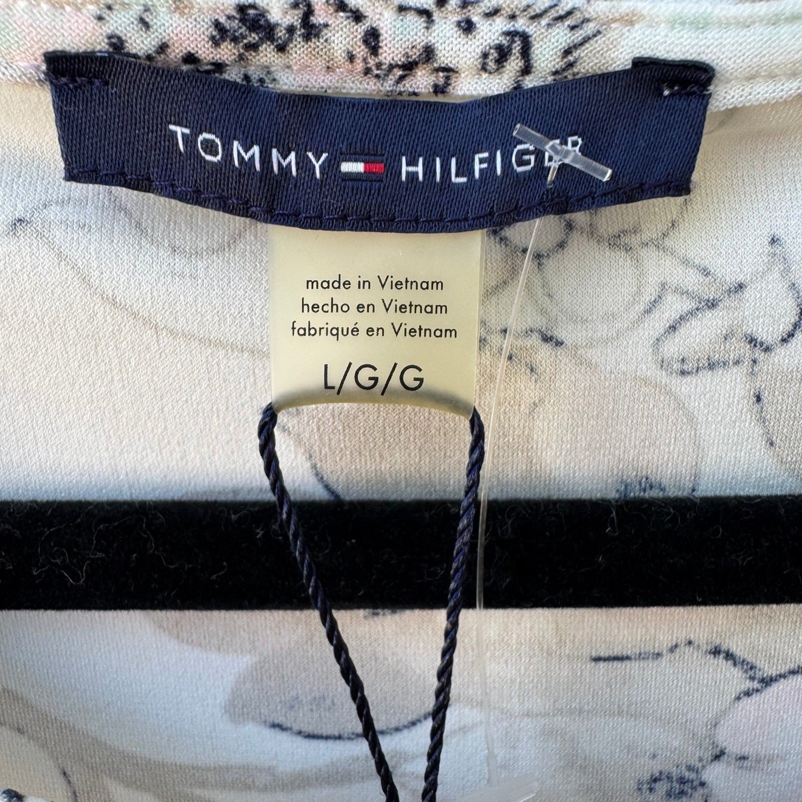 Tommy Hilfiger Shabby Chic Floral Sleeveless Tie Blouse White Pink Womens L NEW