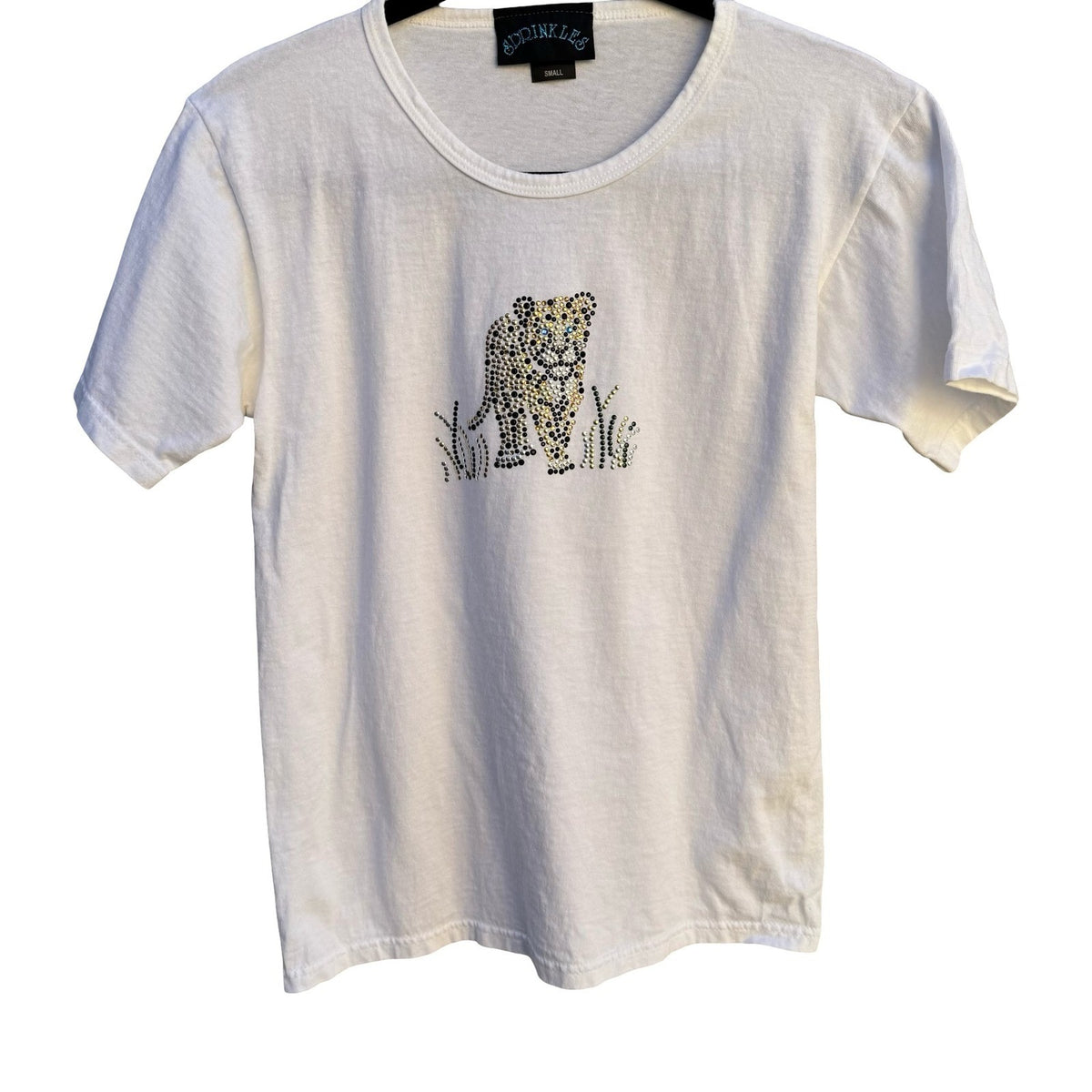 Sprinkles Y2K 90s Rhinestone Studded Leopard Graphic Shirt S Made in USA Cotton