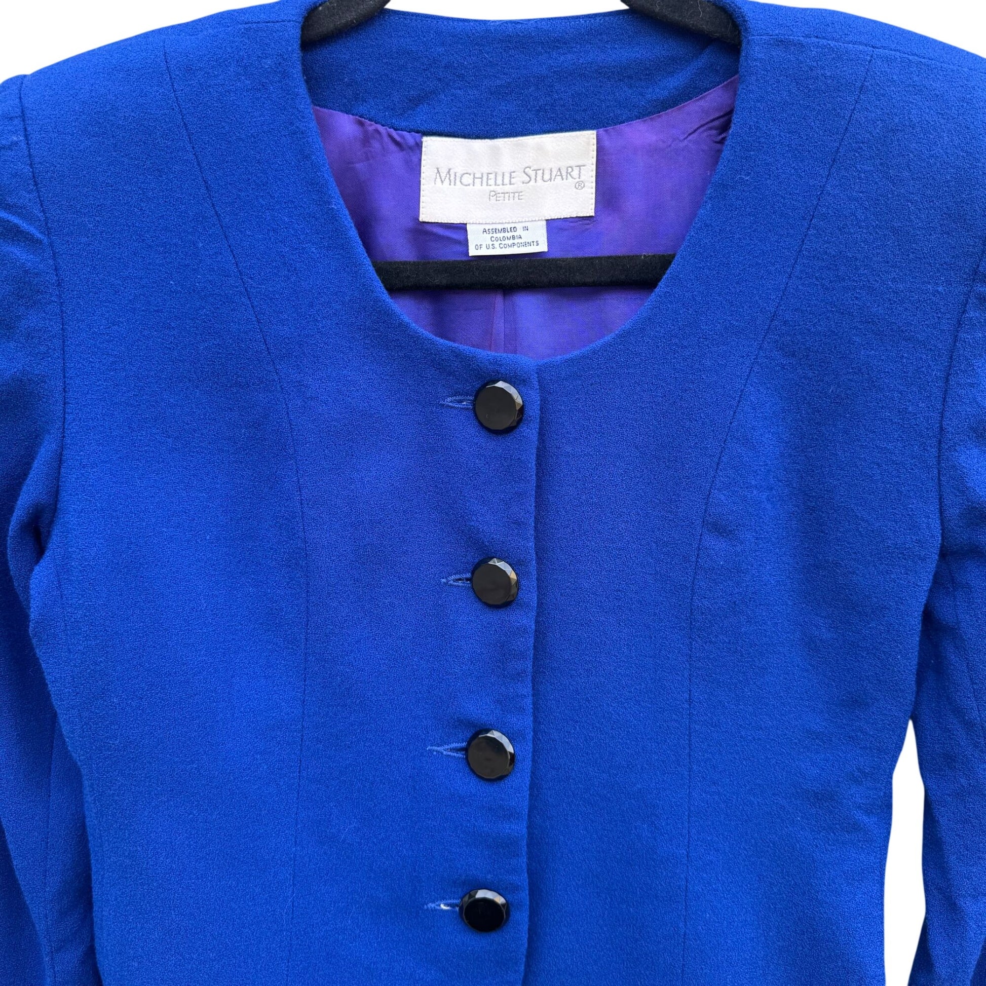 Michelle Stuart Petite Vintage Wool Royal Blue Blazer Pleated Skirt Set Womens 4