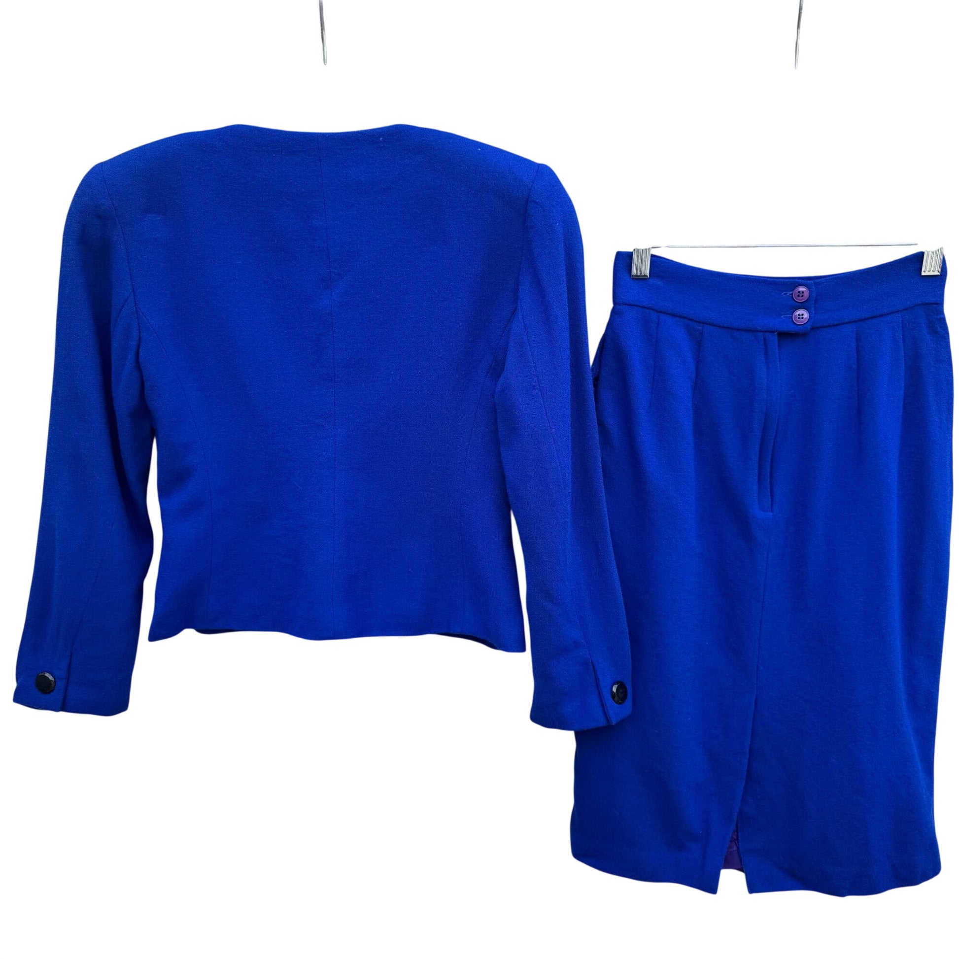 Michelle Stuart Petite Vintage Wool Royal Blue Blazer Pleated Skirt Set Womens 4