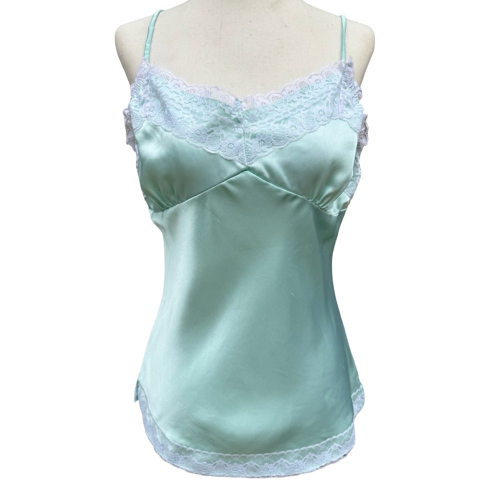 Coquette 90265 Vintage Y2K Mint Satin Lace Camisole Top Womens M Tank Fairy
