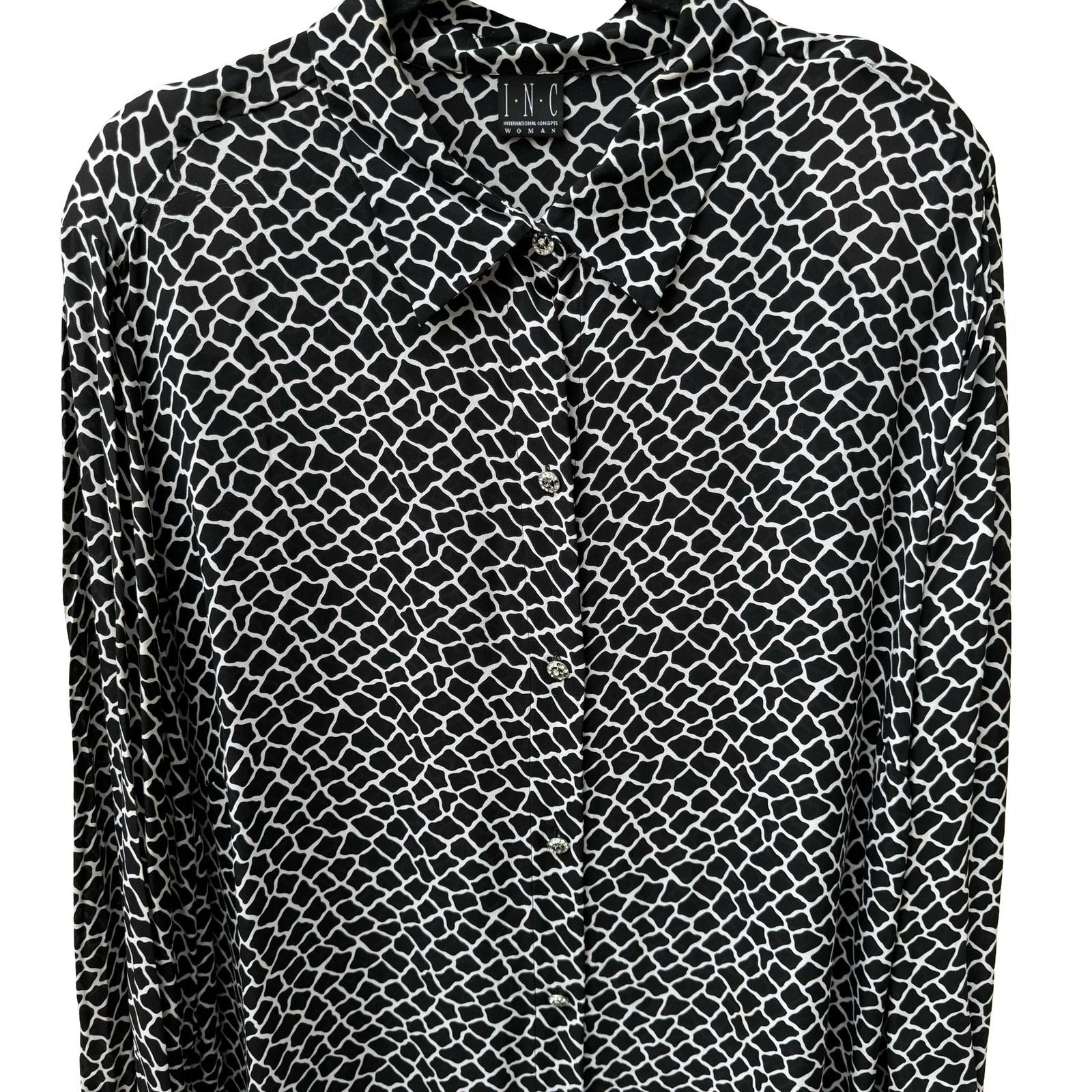 INC International Concept Y2K Mob Wife Giraffe Print Rhinestone Button Blouse 1X