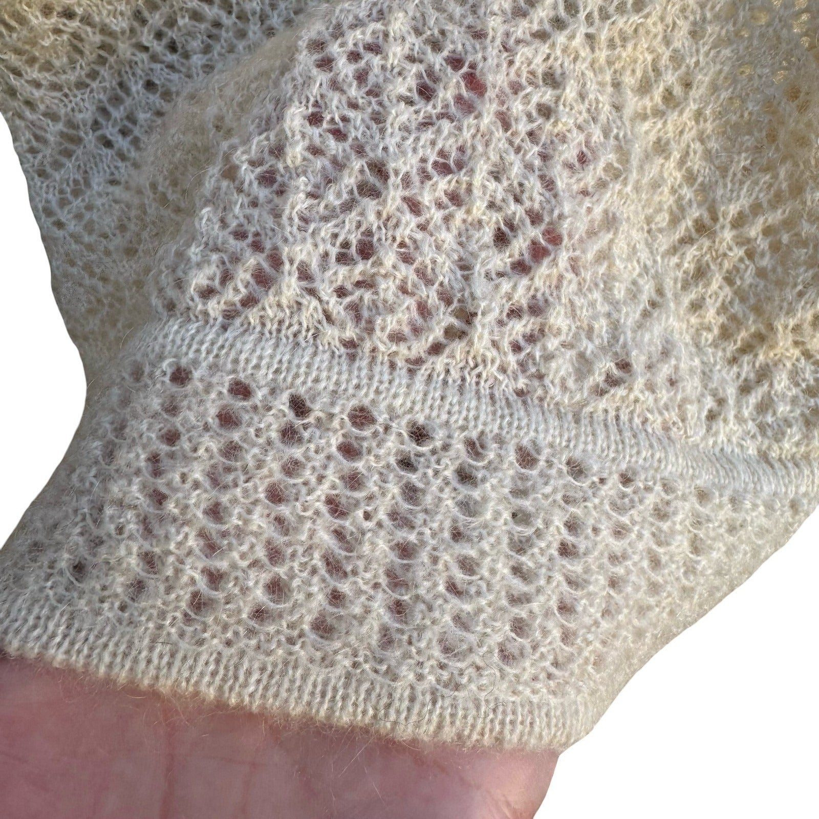 Jones New York Collection Claremont Mohair Blend Pointelle Cardigan XL Cream NEW