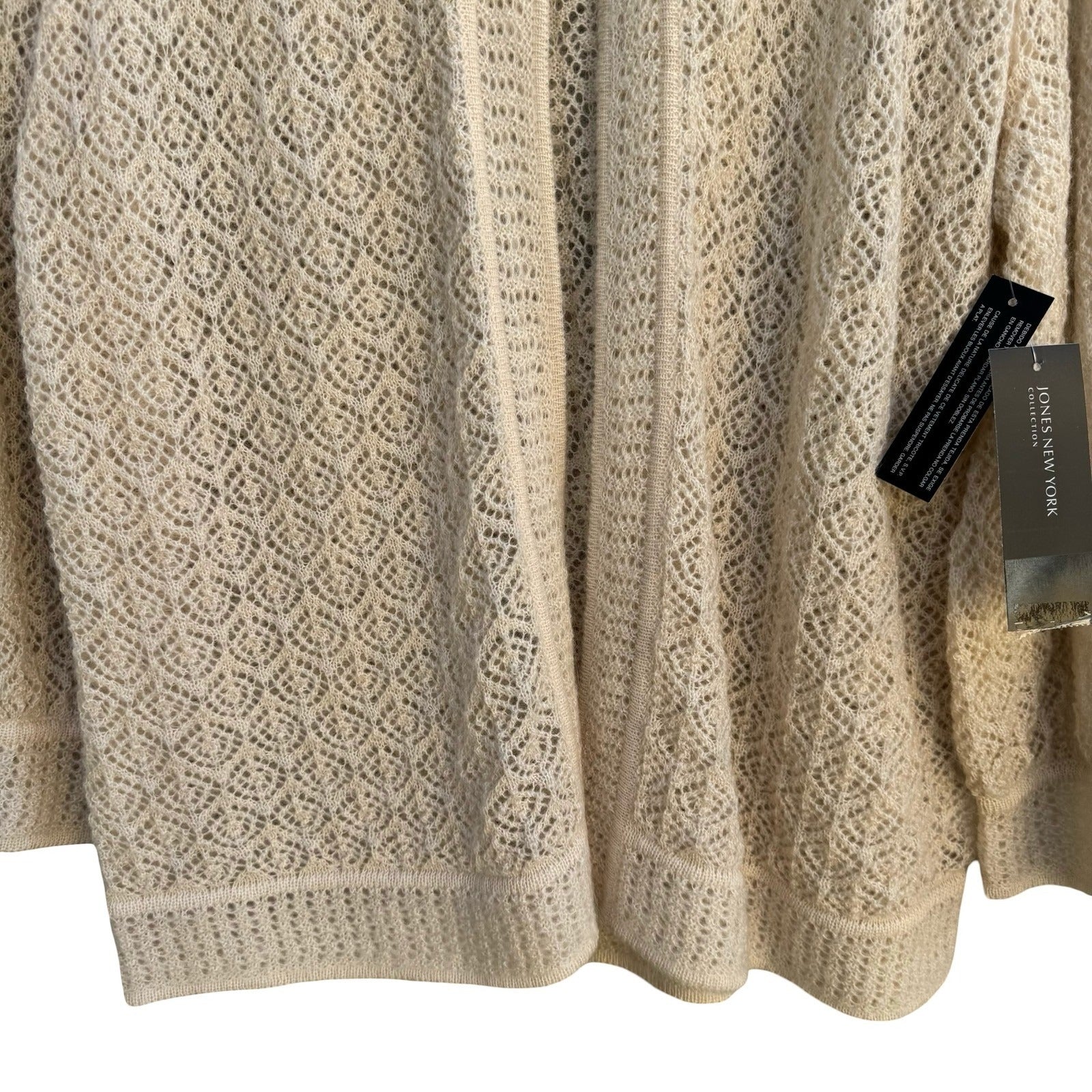 Jones New York Collection Claremont Mohair Blend Pointelle Cardigan XL Cream NEW