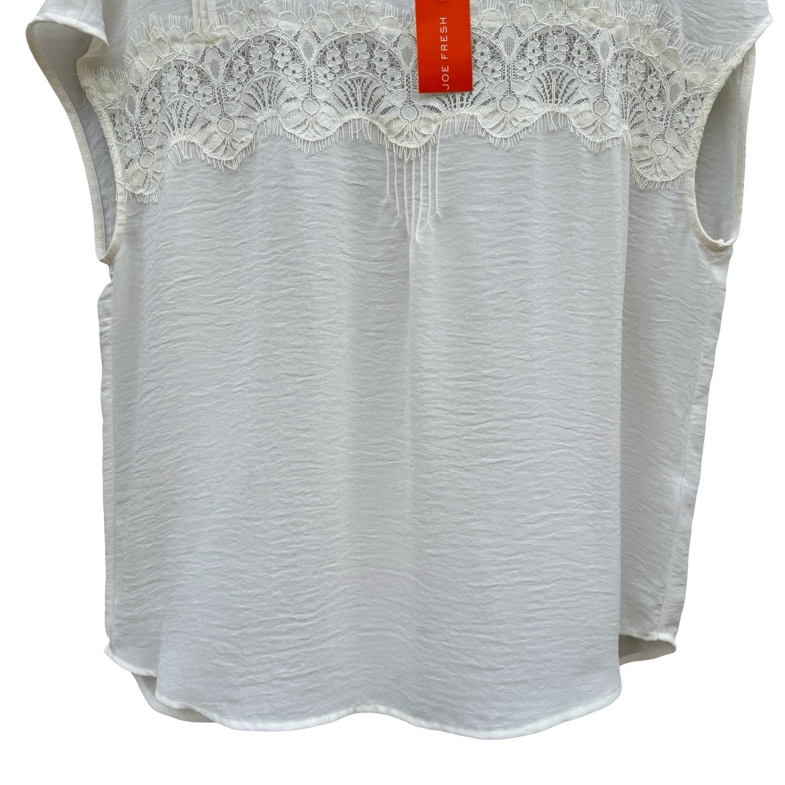 Joe Fresh Cream Lace Overlay Cap Sleeve Coquette Blouse Large Romantic Boho NEW
