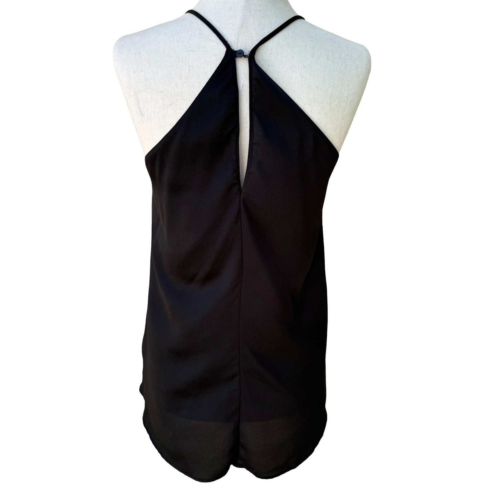 Lush High Neck Halter Camisole Top Layered Tulip Hem Keyhole Back Goth Black XS