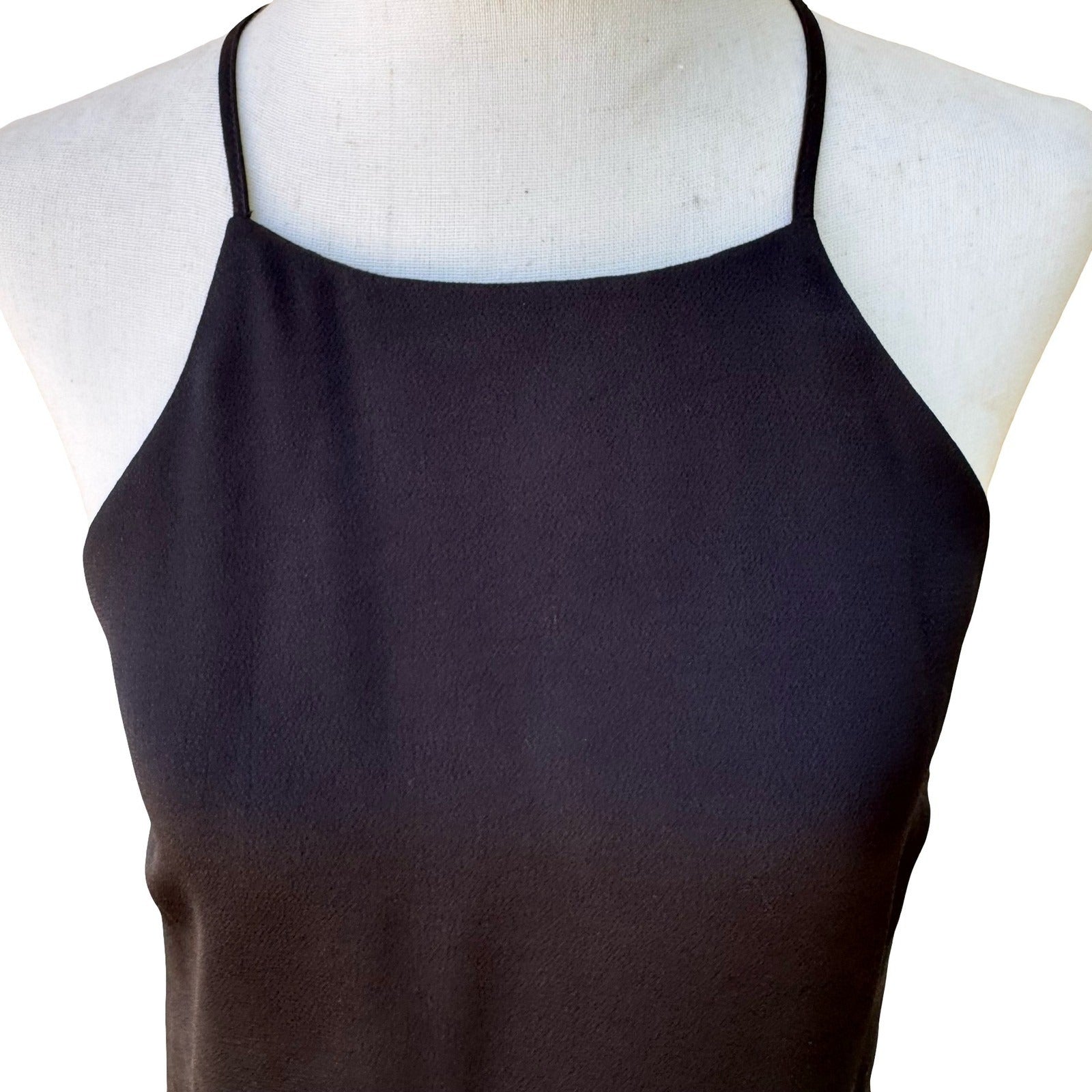 Lush High Neck Halter Camisole Top Layered Tulip Hem Keyhole Back Goth Black XS