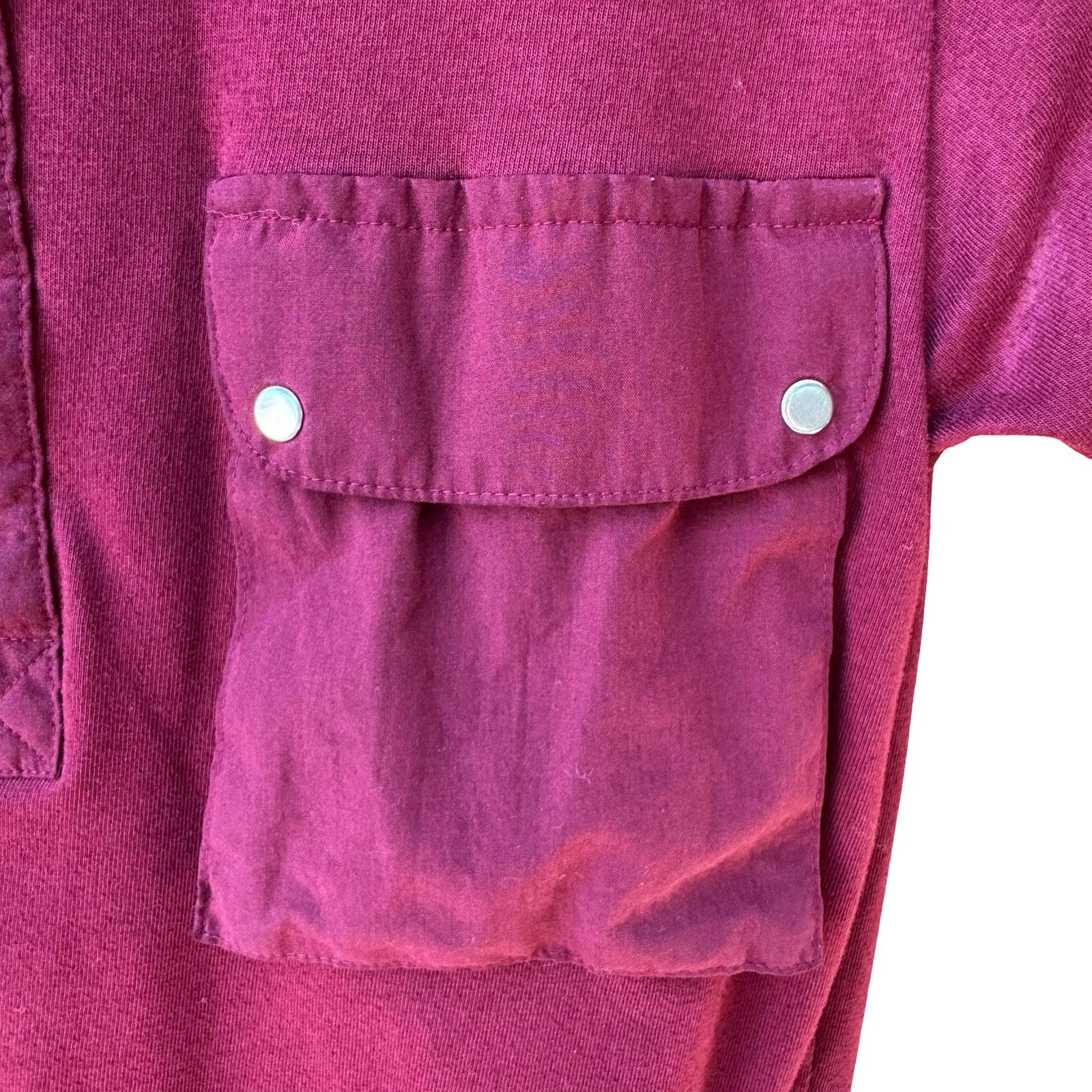 Peter B Vintage 70s Burgundy Utility Polo Shirt Cargo Pockets Banded Hem Small