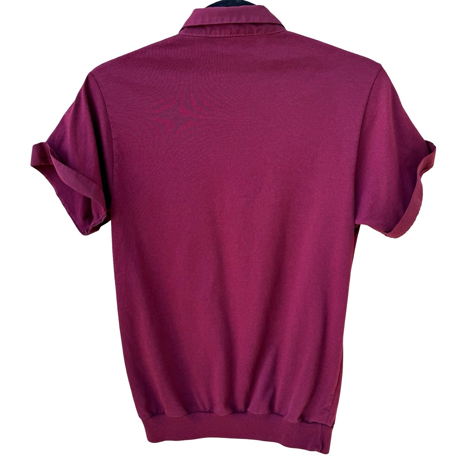 Peter B Vintage 70s Burgundy Utility Polo Shirt Cargo Pockets Banded Hem Small
