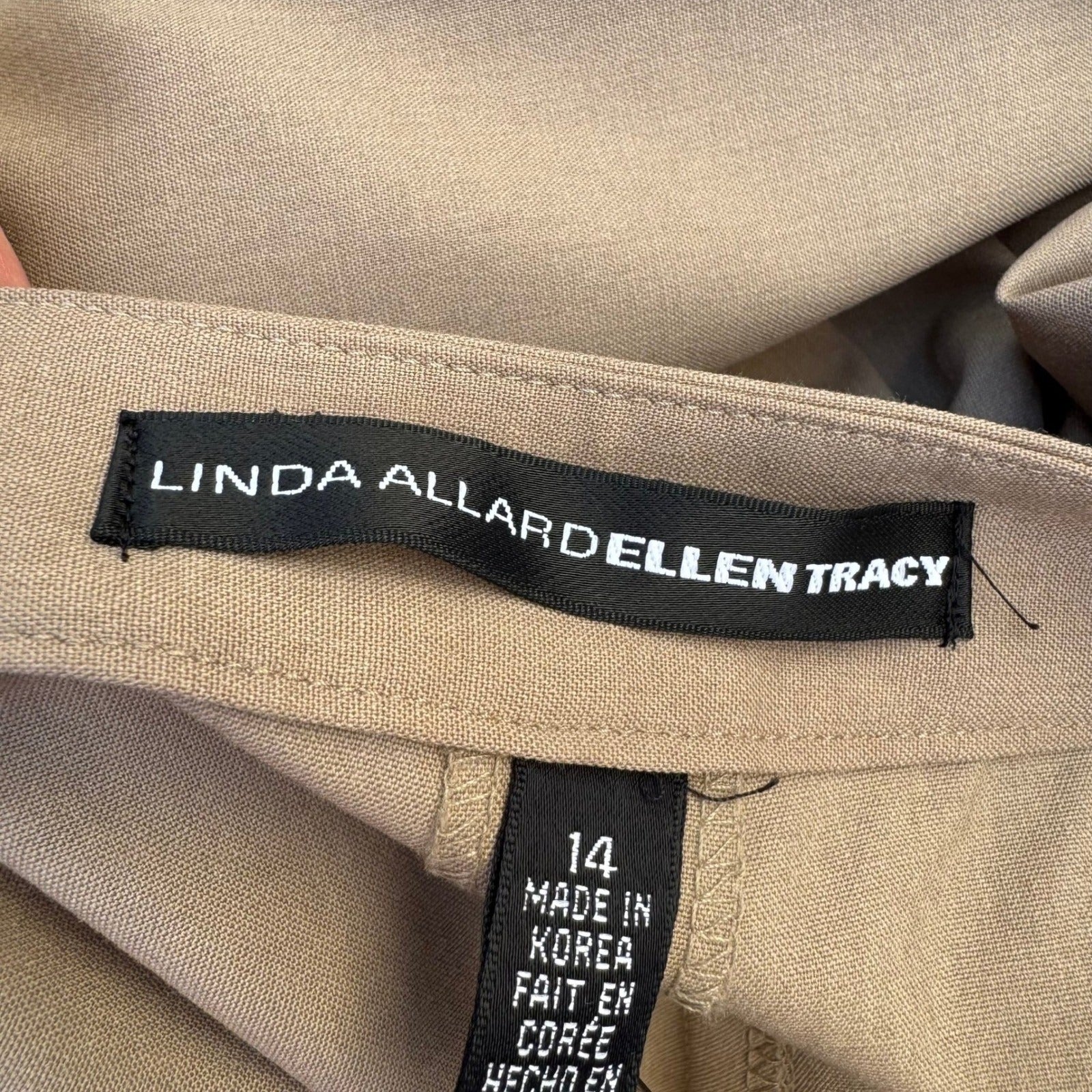 Linda Allard Ellen Tracy Minimalist Wool Blend Wide Leg Trousers Brown 14 NEW