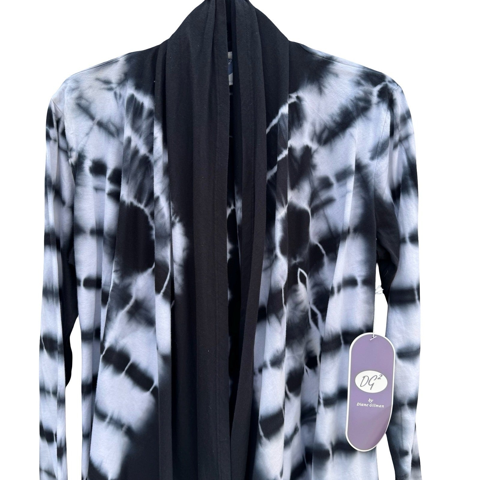 Diane Gilman DG2 Womens Tie Dye Open Front Cardigan Black White Cotton Small NEW