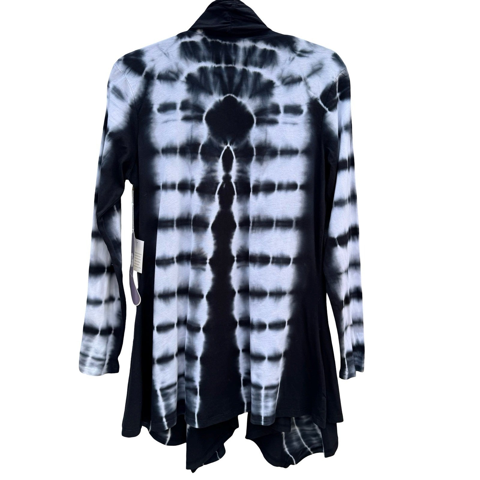 Diane Gilman DG2 Womens Tie Dye Open Front Cardigan Black White Cotton Small NEW