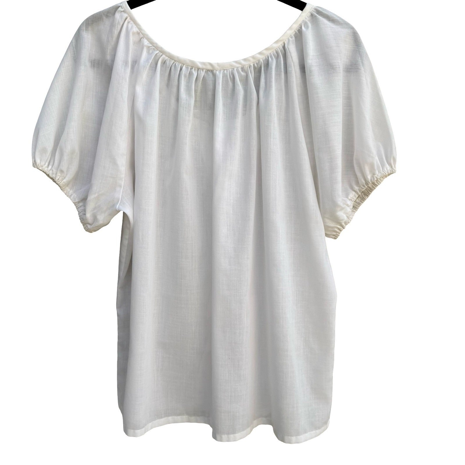 Na-Ma California Vintage 70s White Floral Embroidered Peasant Blouse Puff Sleeve