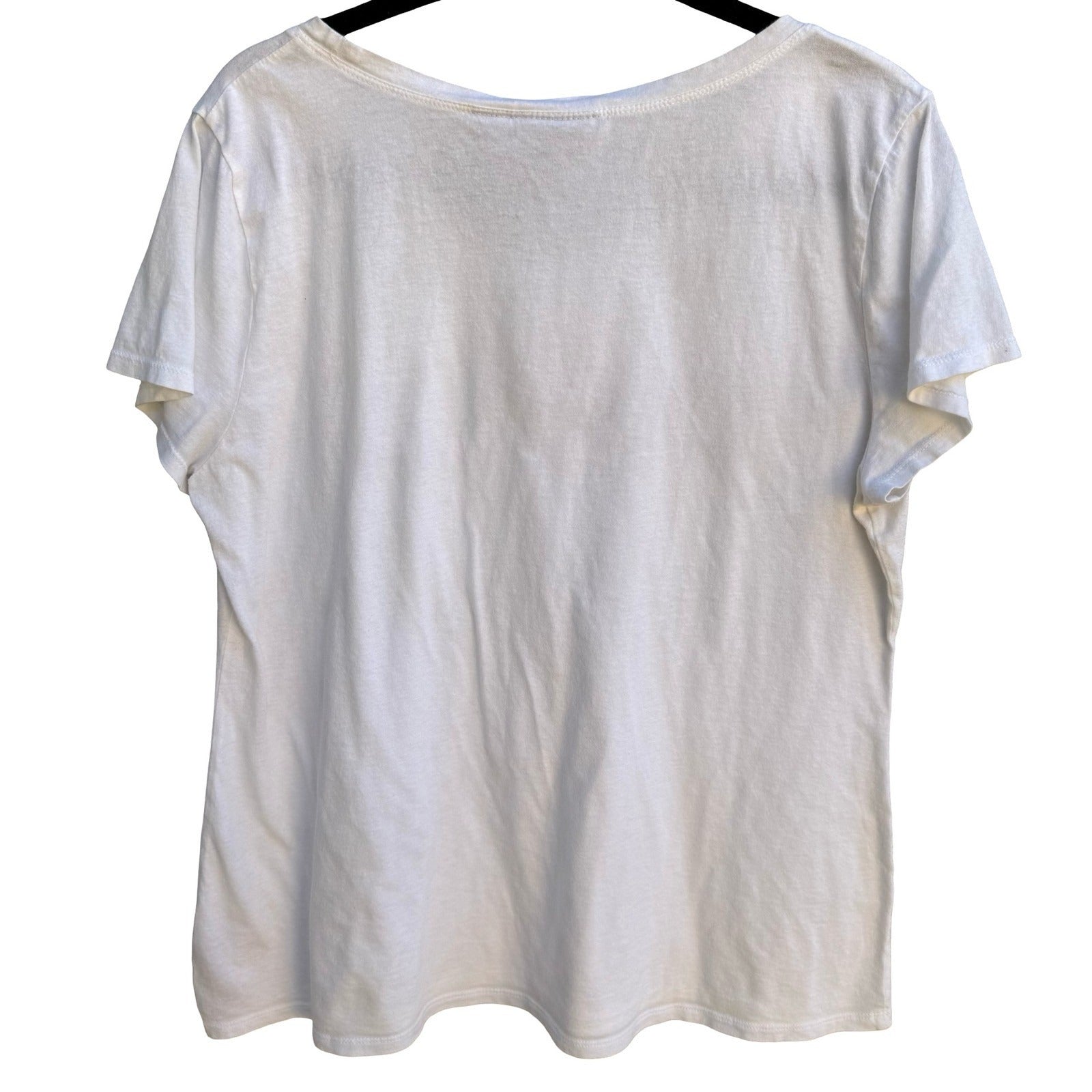 DKNY Jeans Y2K McBling Rhinestone Logo Scoop Neck Graphic Shirt White Womens XL