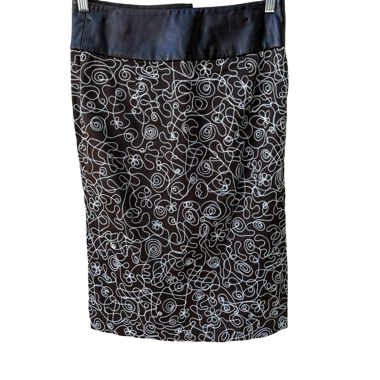 Sheri Bodell Y2K Whimsigoth Boho Edgy Embroidered Leather Waist Pencil Skirt 4