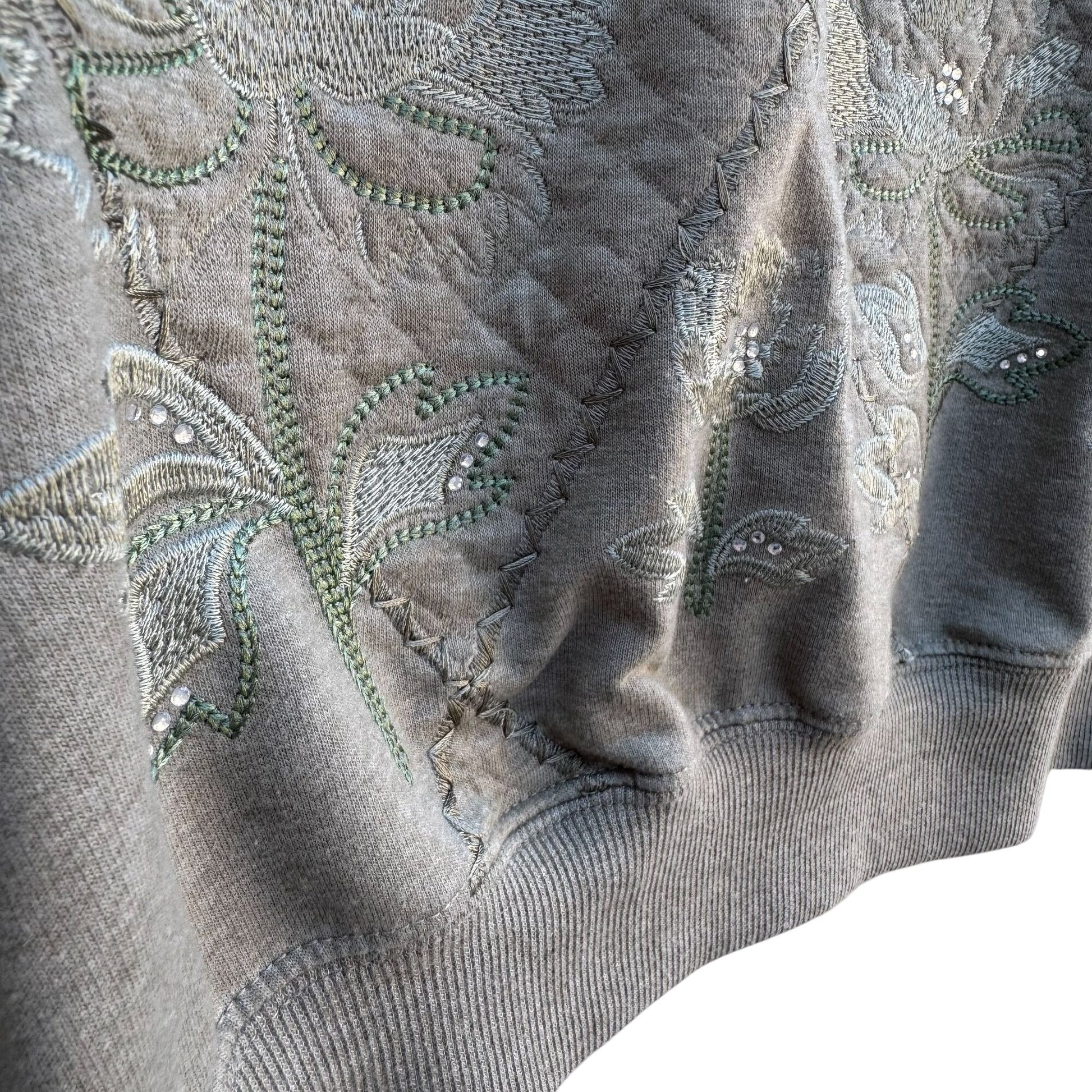 Alfred Dunner Womens Quilted Sweatshirt M Green Floral Embellished Pullover