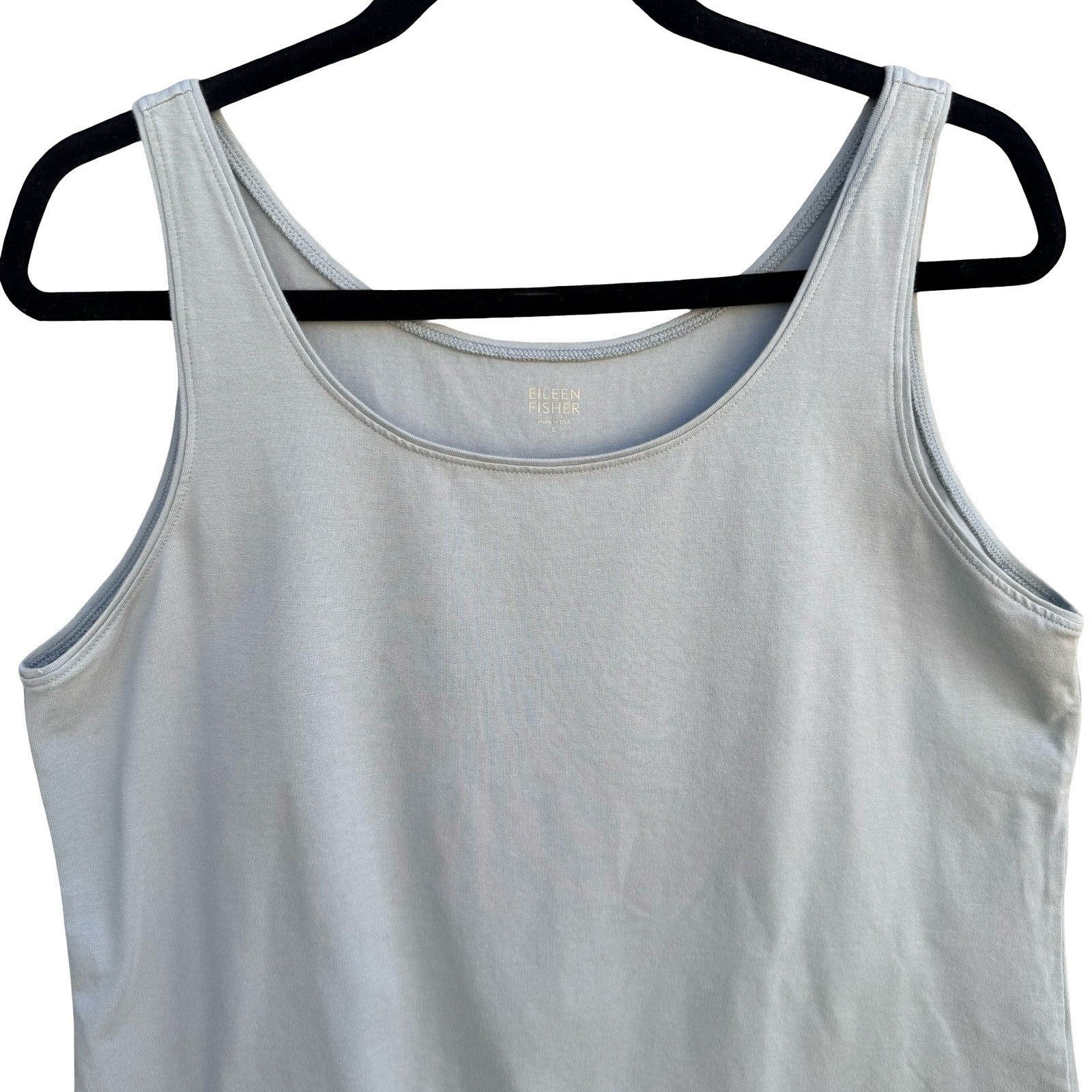 Eileen Fisher Womens Organic Cotton Scoop Neck Tank Top Blue Grey U0461M Size L