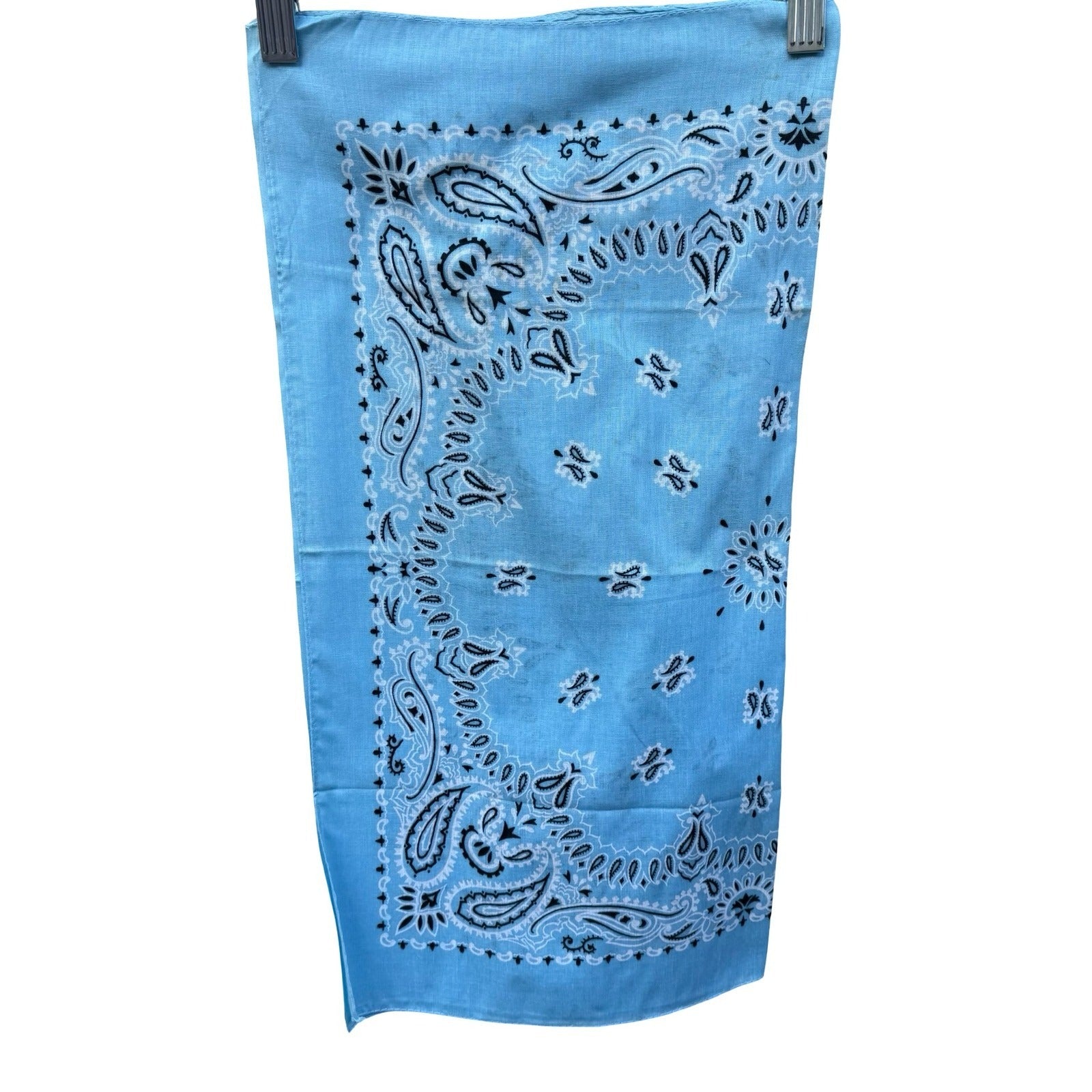 Vintage Light Blue Paisley Bandana 100% Cotton Made in USA RN 14193 Square Scarf