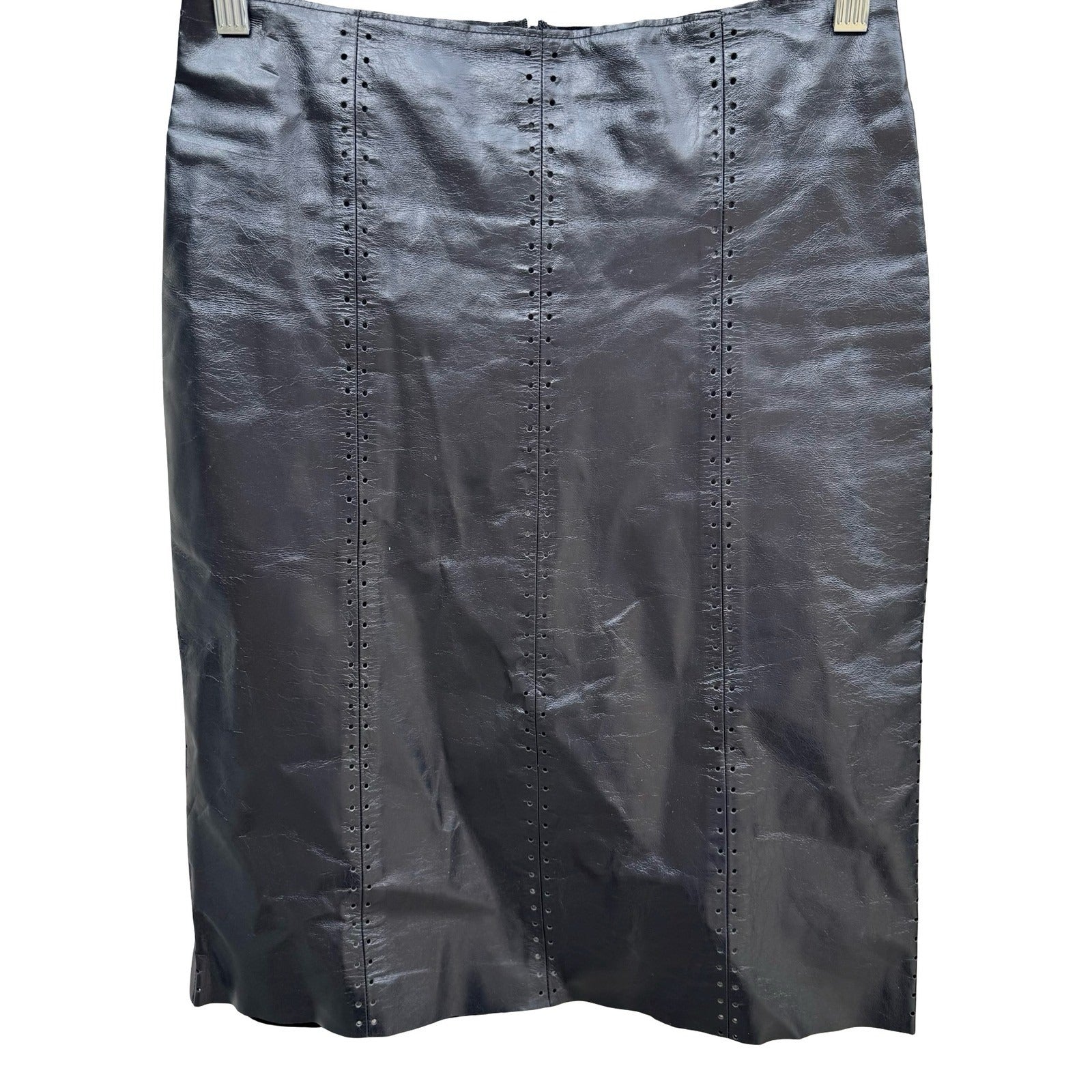 Poleci Vintage Y2K Edgy Biker Avant Garde Goth Leather Pencil Skirt Perforated