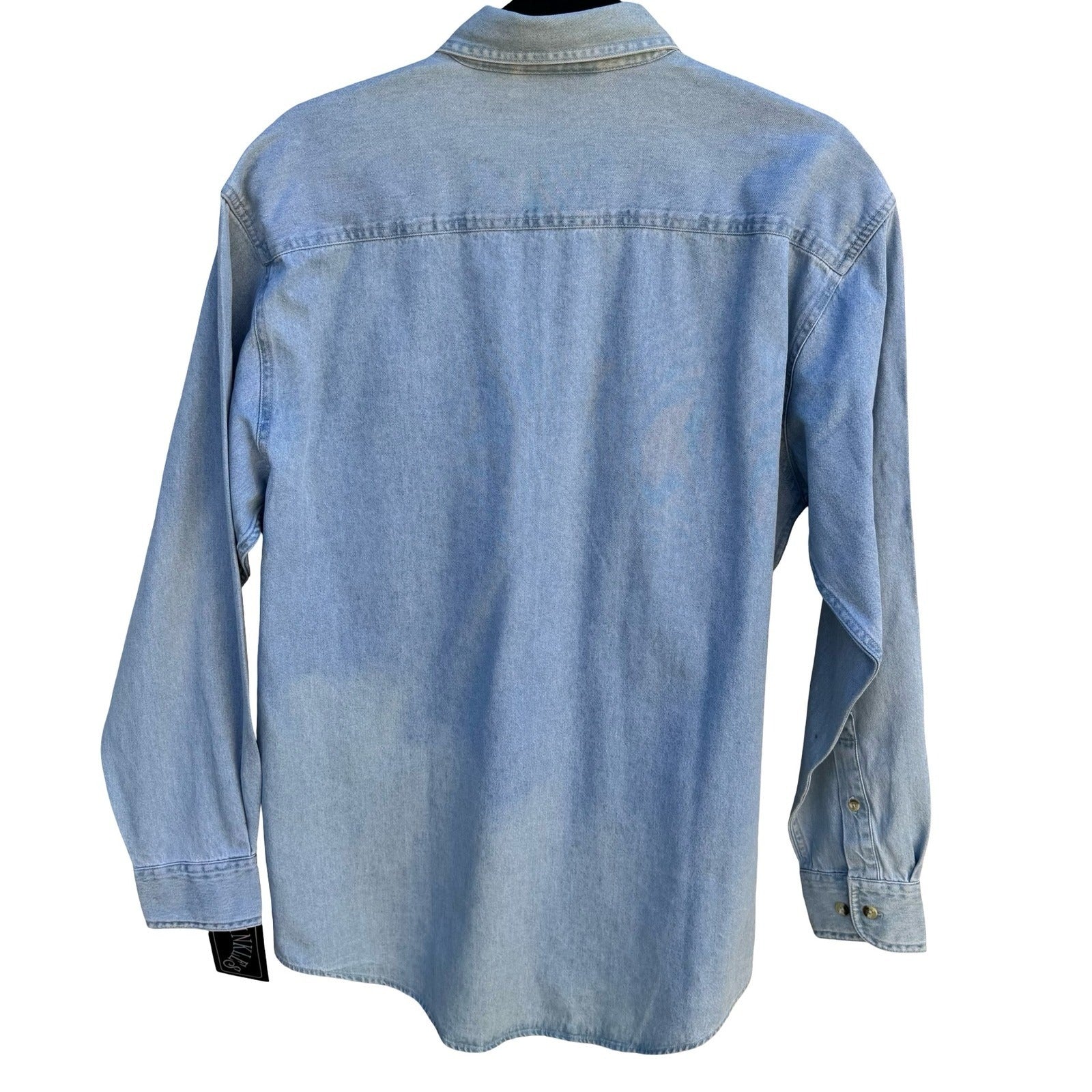 Sprinkles Vintage Denim Button Down Shirt Austrian Crystal Floral Light Wash S