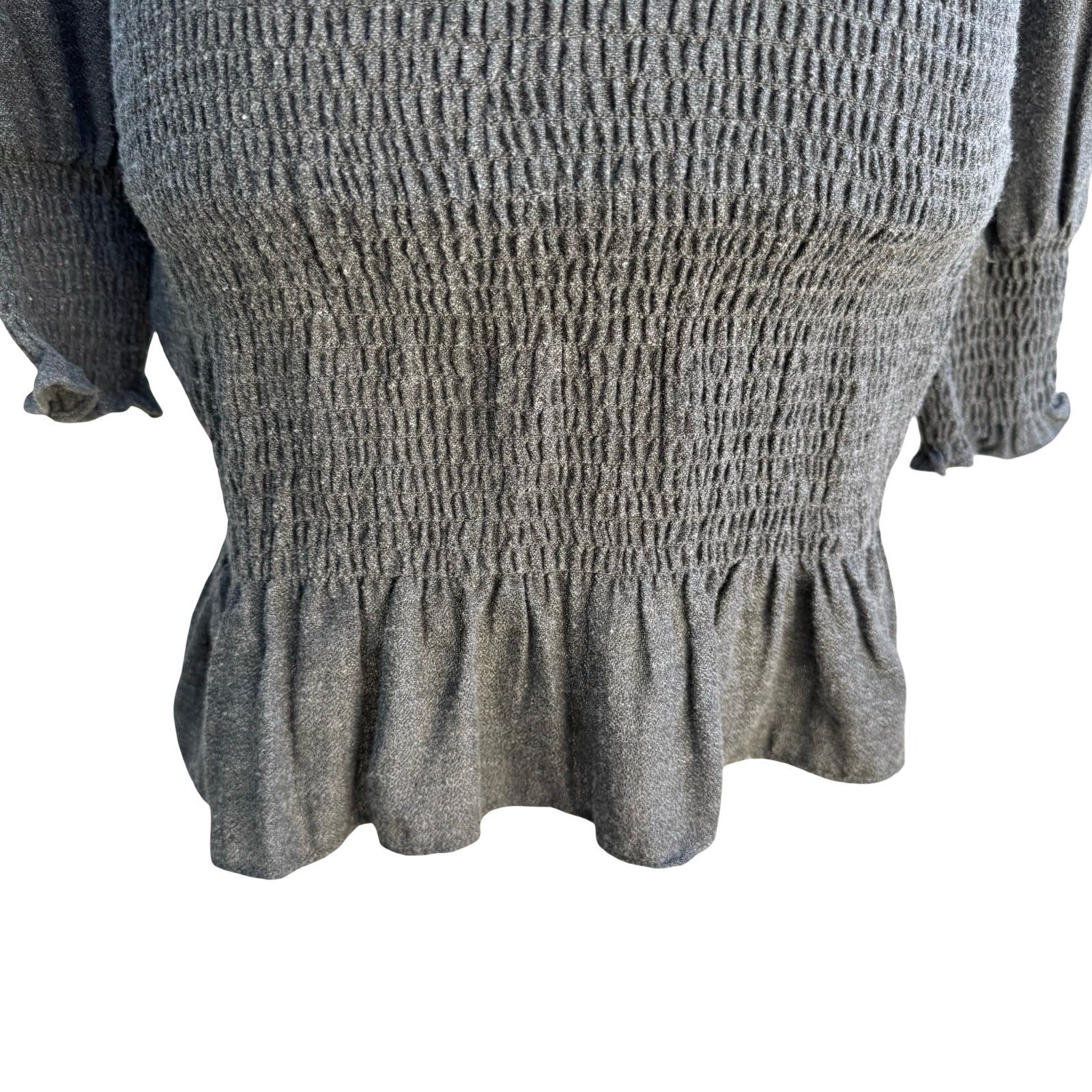 Zara Minimalist Cocktail Smocked V-Neck Ruffle Hem Party Chic Mini Dress Grey S