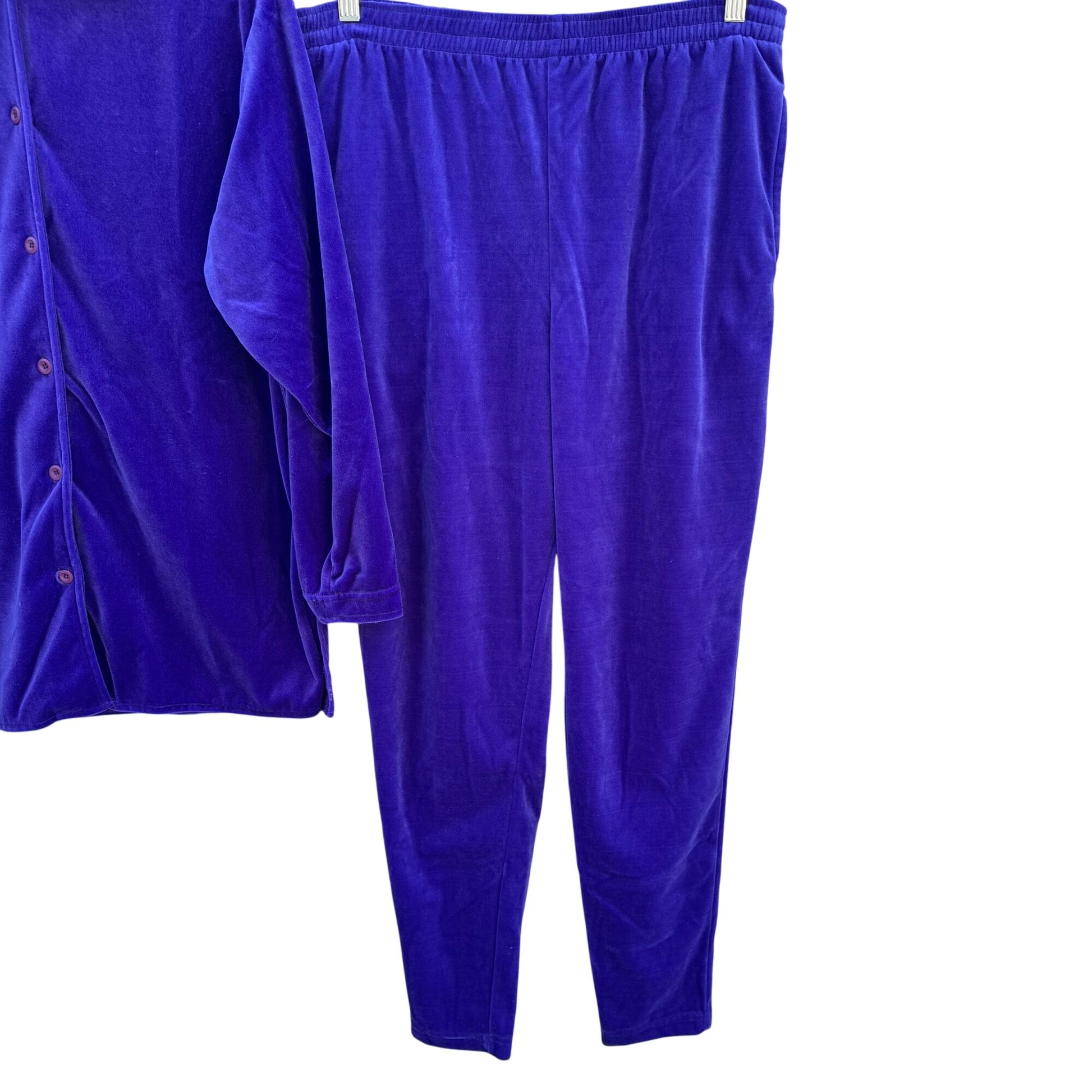 Diane Von Furstenberg Ladies XS Purple Velour Lounge Set Button-Up Top Pants