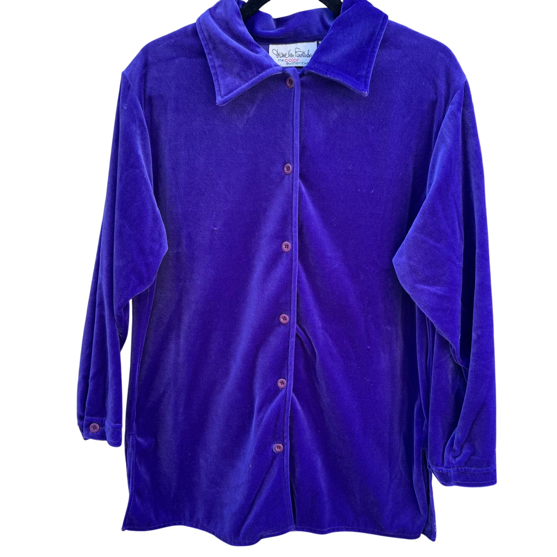 Diane Von Furstenberg Ladies XS Purple Velour Lounge Set Button-Up Top Pants
