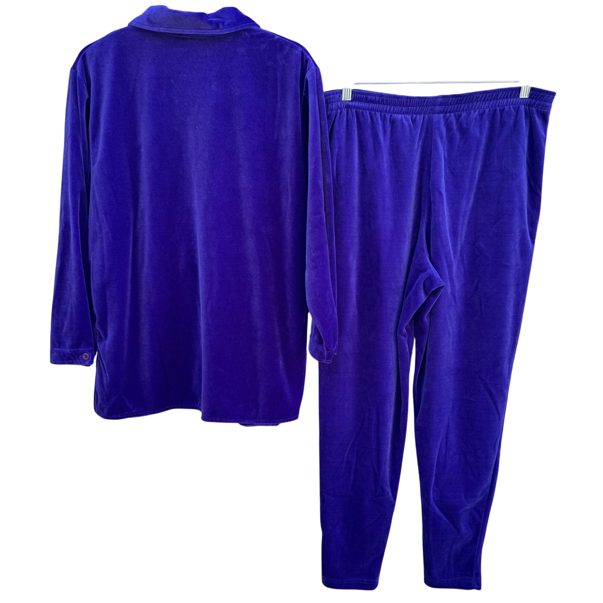 Diane Von Furstenberg Ladies XS Purple Velour Lounge Set Button-Up Top Pants