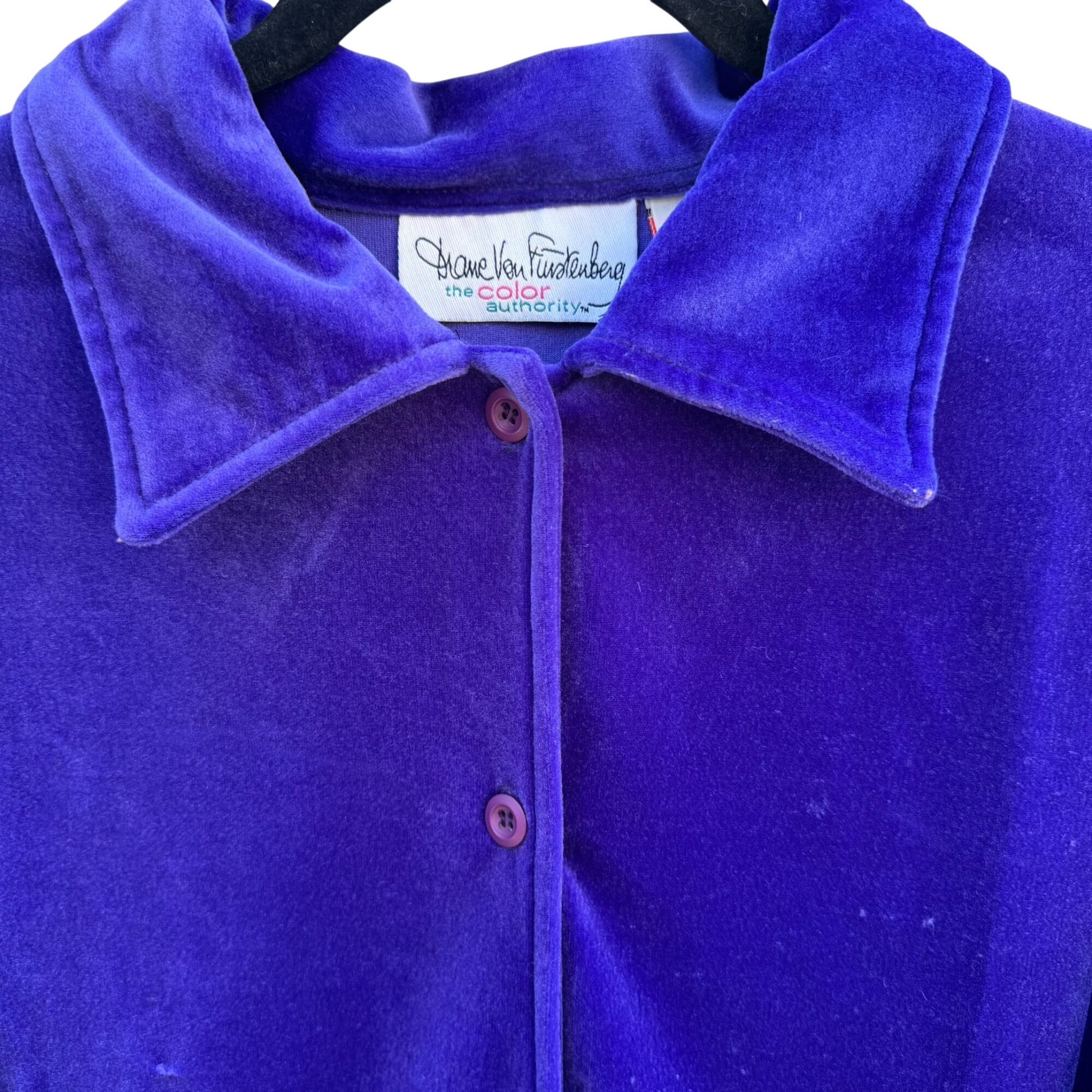Diane Von Furstenberg Ladies XS Purple Velour Lounge Set Button-Up Top Pants