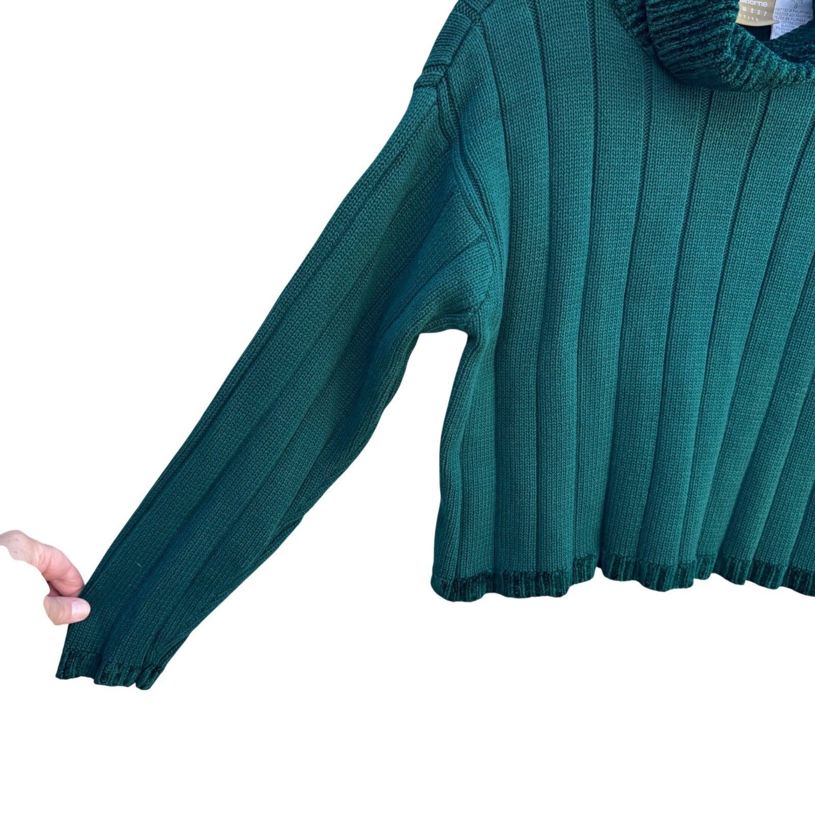 Liz Claiborne Lizwear Cropped Green Ribbed Turtleneck Sweater Chenille Womens S