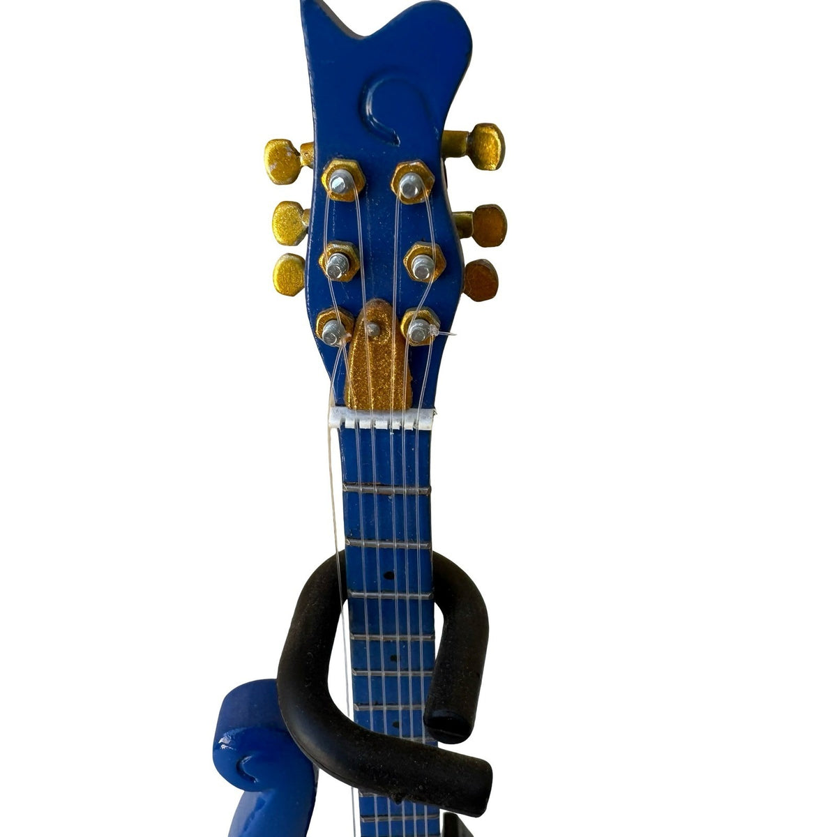 Prince Cloud Style Miniature Replica Electric Guitar Blue Display Stand Rock
