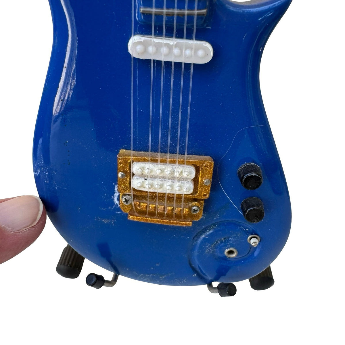 Prince Cloud Style Miniature Replica Electric Guitar Blue Display Stand Rock
