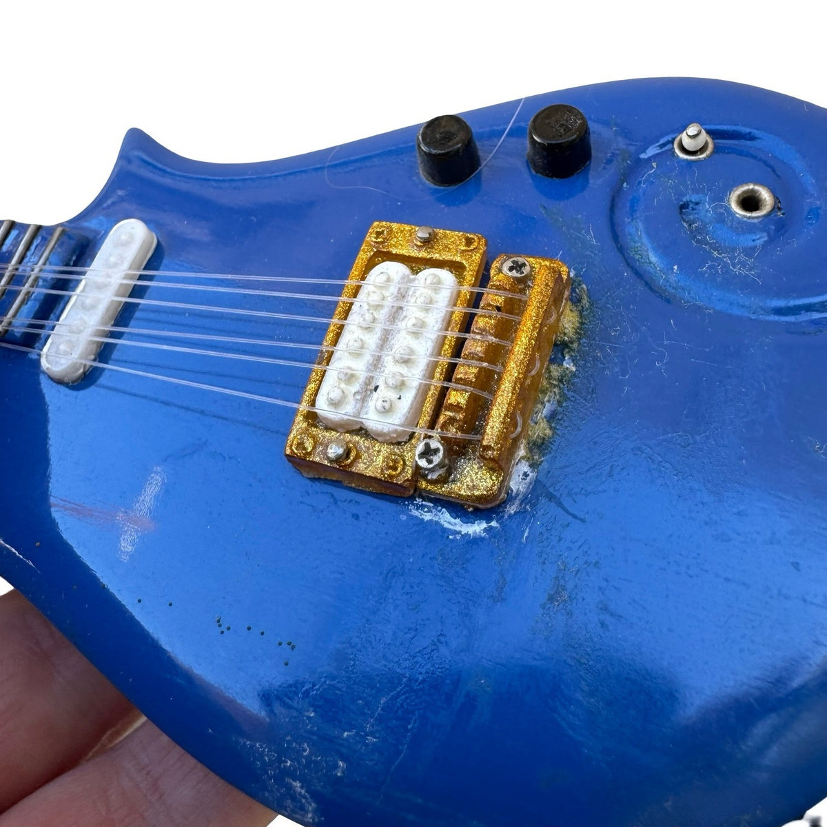 Prince Cloud Style Miniature Replica Electric Guitar Blue Display Stand Rock
