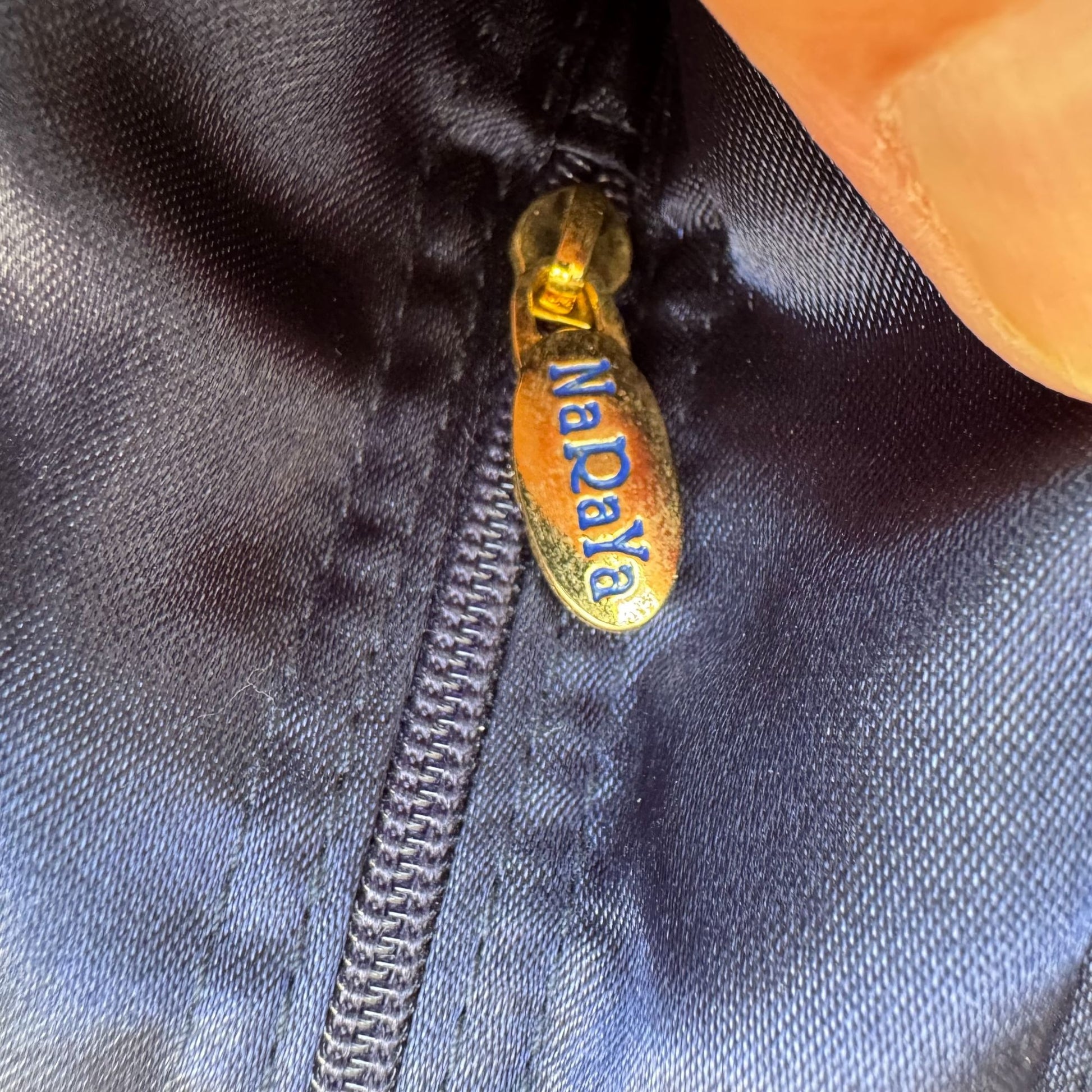 NaRaYa Navy Crinkle Textured Dual Handles & Zipper Closure Handbag Totebag