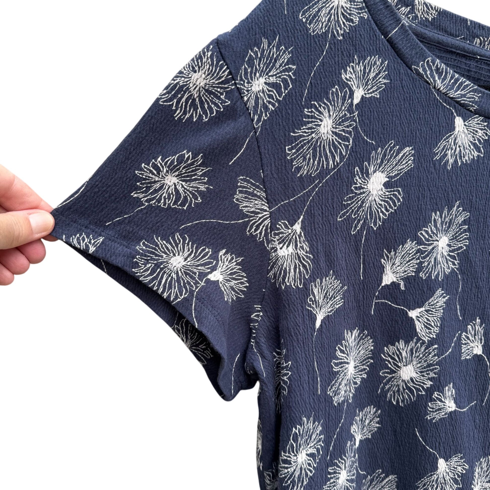 Caslon Womens Navy Short Sleeve Waffle Knit Boat Neck Floral Print Blouse Top S