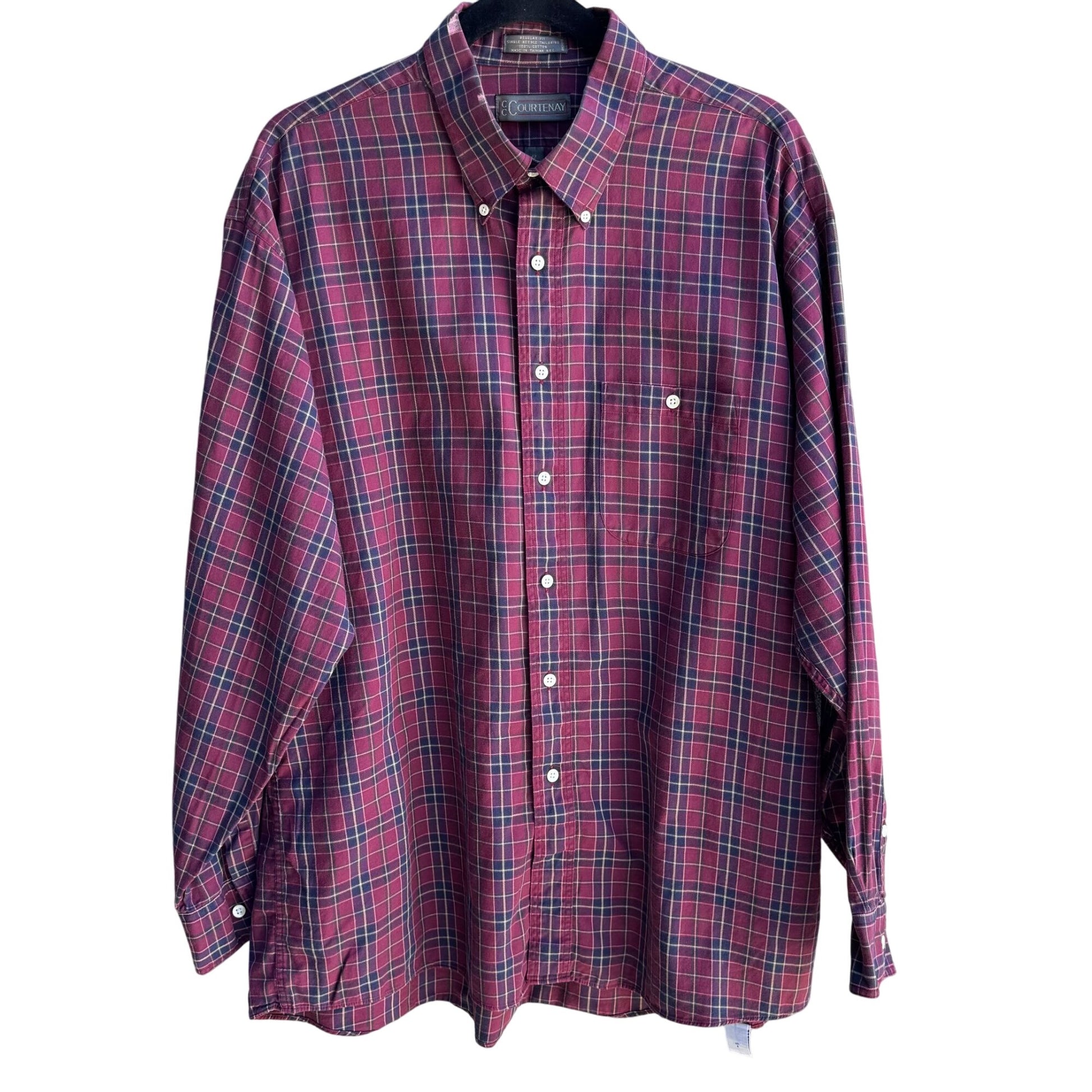 CC Courtenay Vintage Mens Red Plaid Grunge Long Sleeve Cotton Button-Down Shirt L