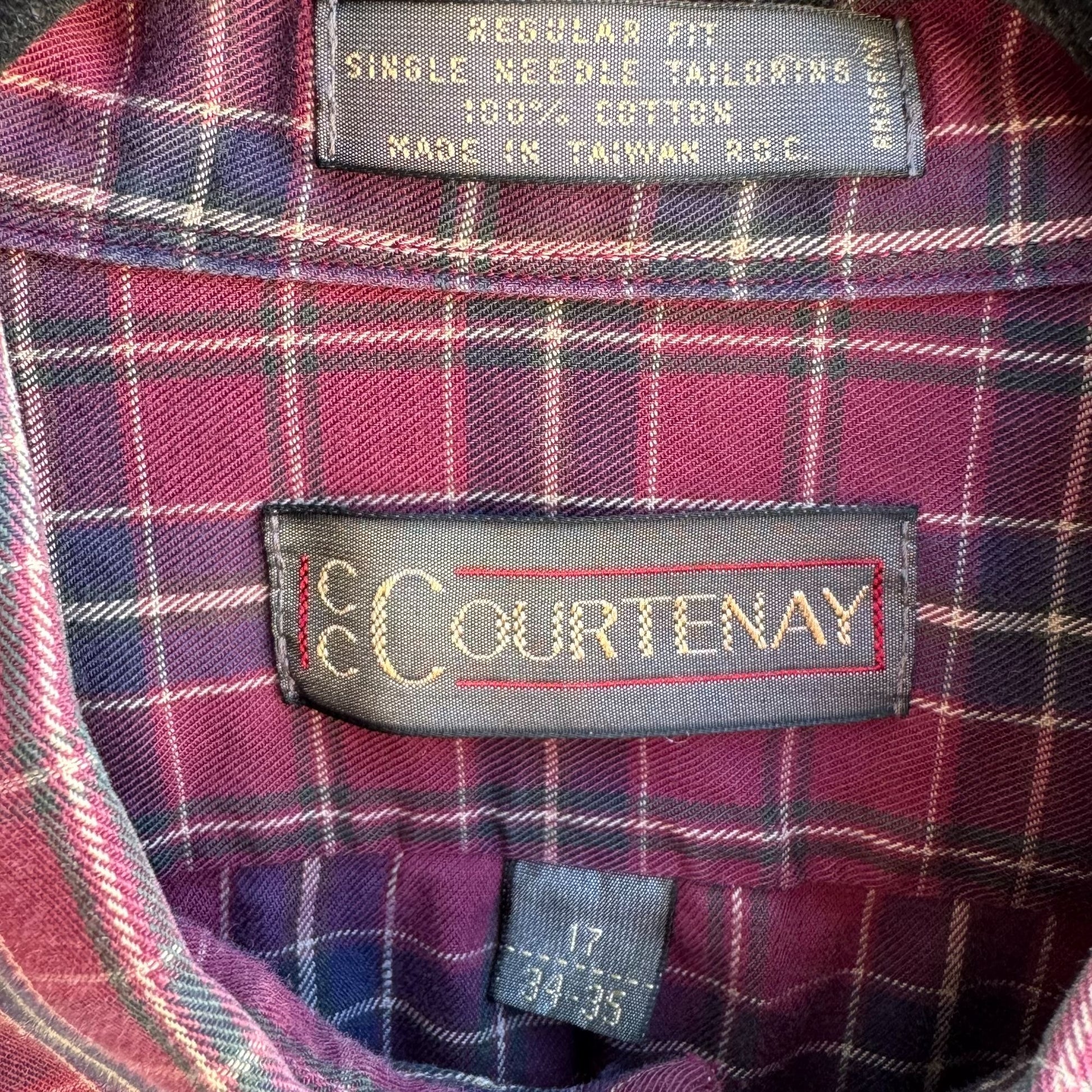 CC Courtenay Vintage Mens Red Plaid Grunge Long Sleeve Cotton Button-Down Shirt L