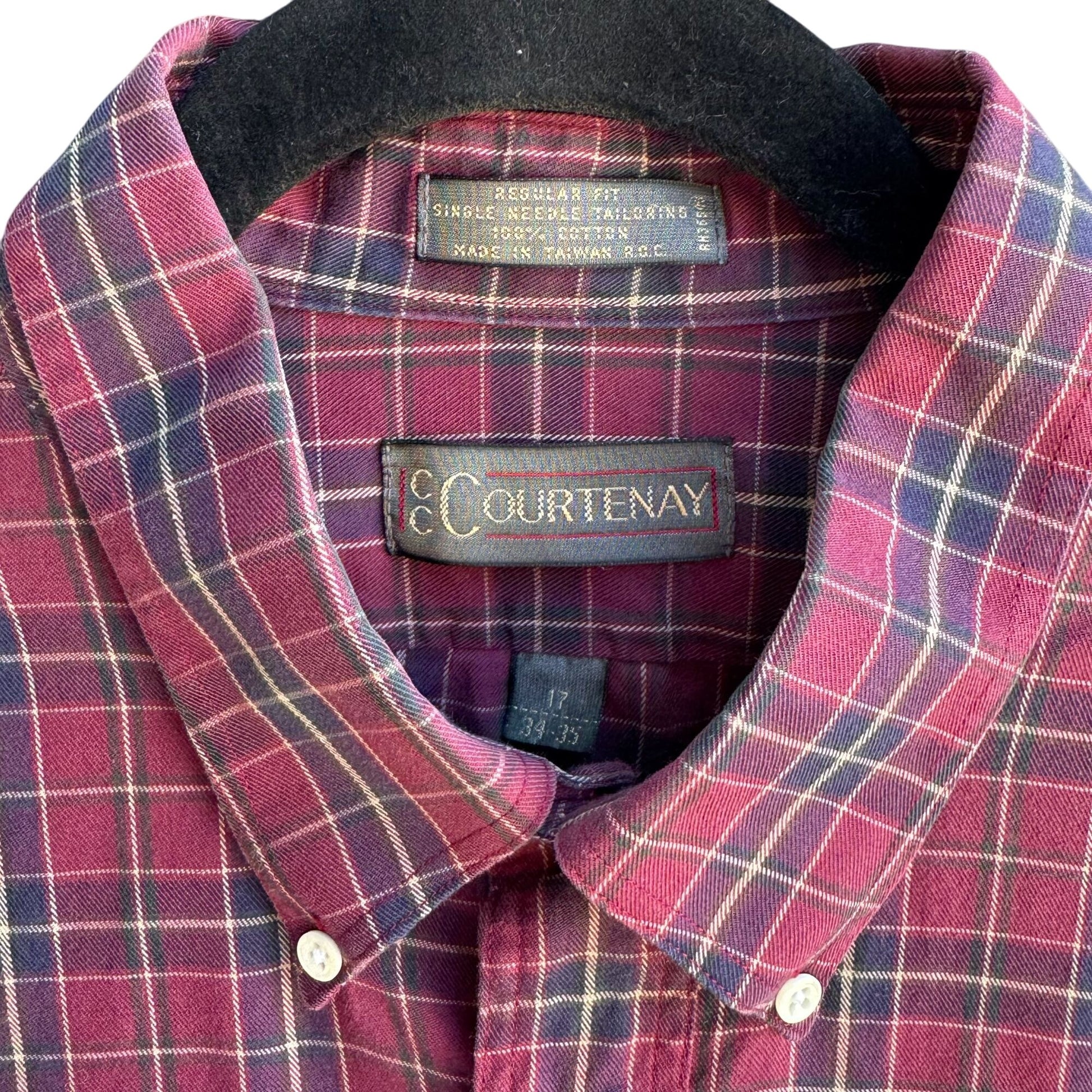 CC Courtenay Vintage Mens Red Plaid Grunge Long Sleeve Cotton Button-Down Shirt L