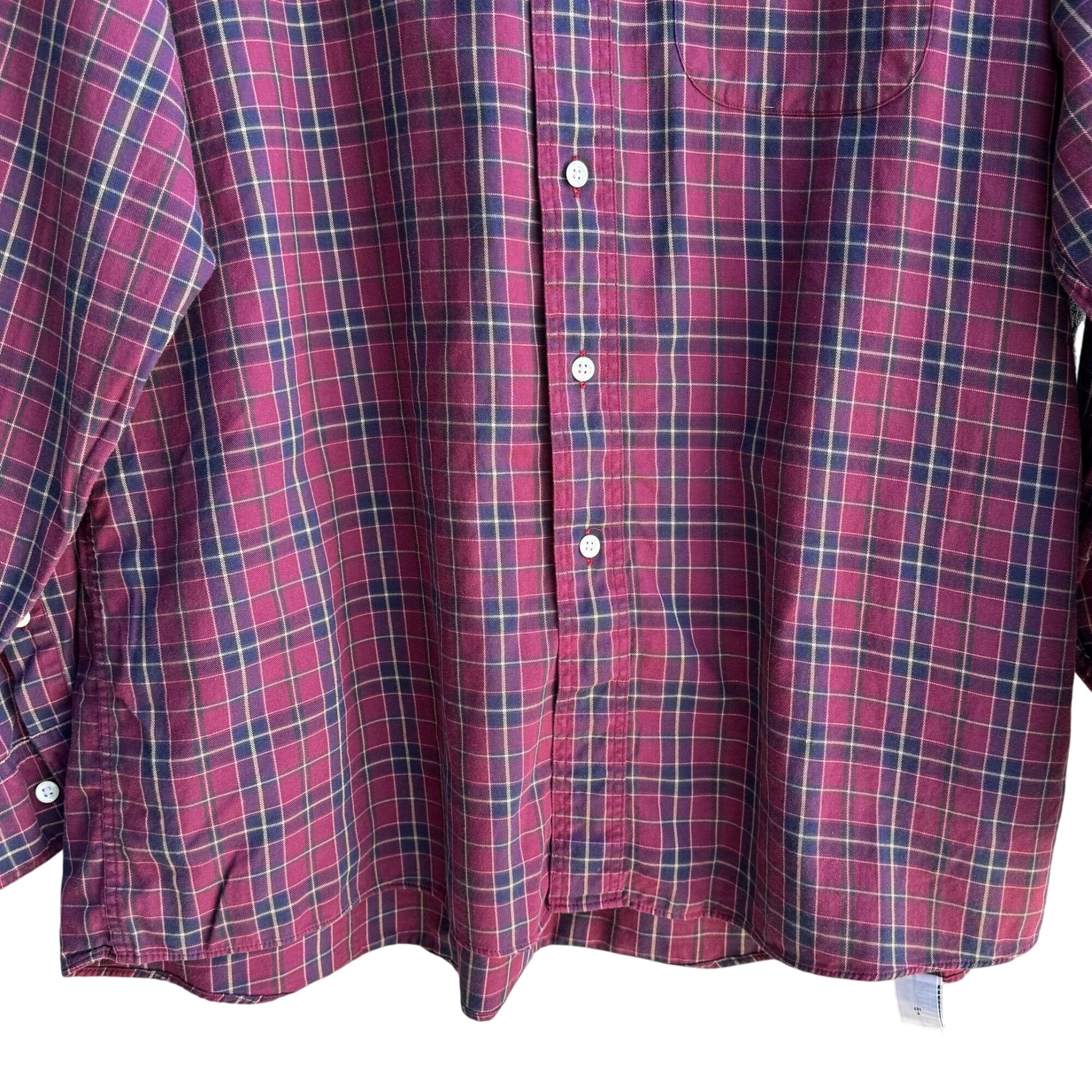 CC Courtenay Vintage Mens Red Plaid Grunge Long Sleeve Cotton Button-Down Shirt L