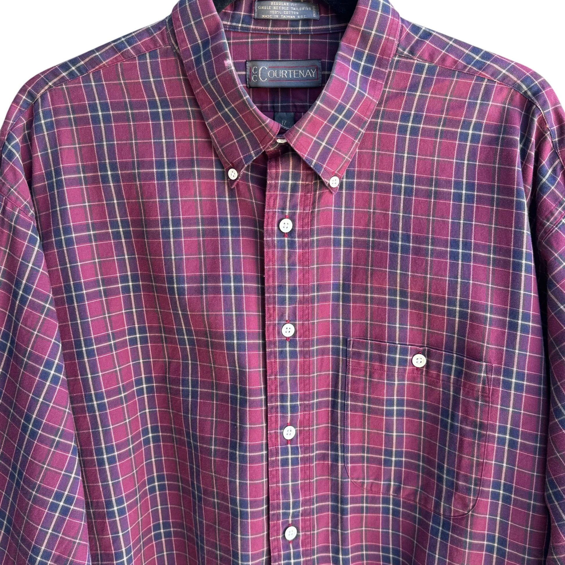 CC Courtenay Vintage Mens Red Plaid Grunge Long Sleeve Cotton Button-Down Shirt L