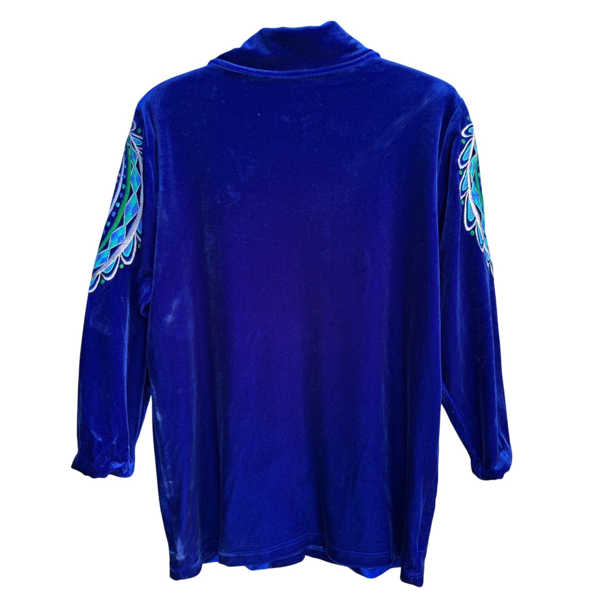 Bob Mackie Wearable Art Vintage Womens Retro Blue Embroidered Velvet Zip Jacket S