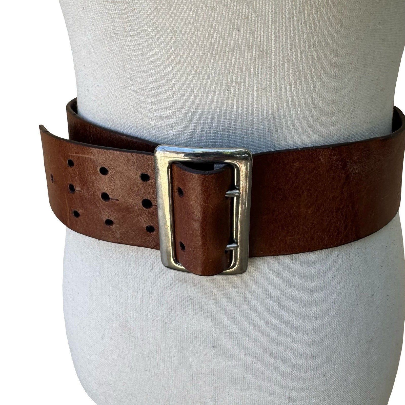 Vintage Y2K Wide Boho Western Cowgirl Brown Leather Statement Belt Silver Buckle