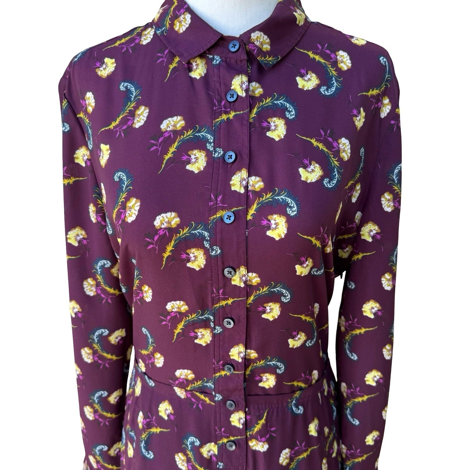 Banana Republic Dark Floral Preppy Mod Whimsigoth Pleated Shirt Dress Plum 10