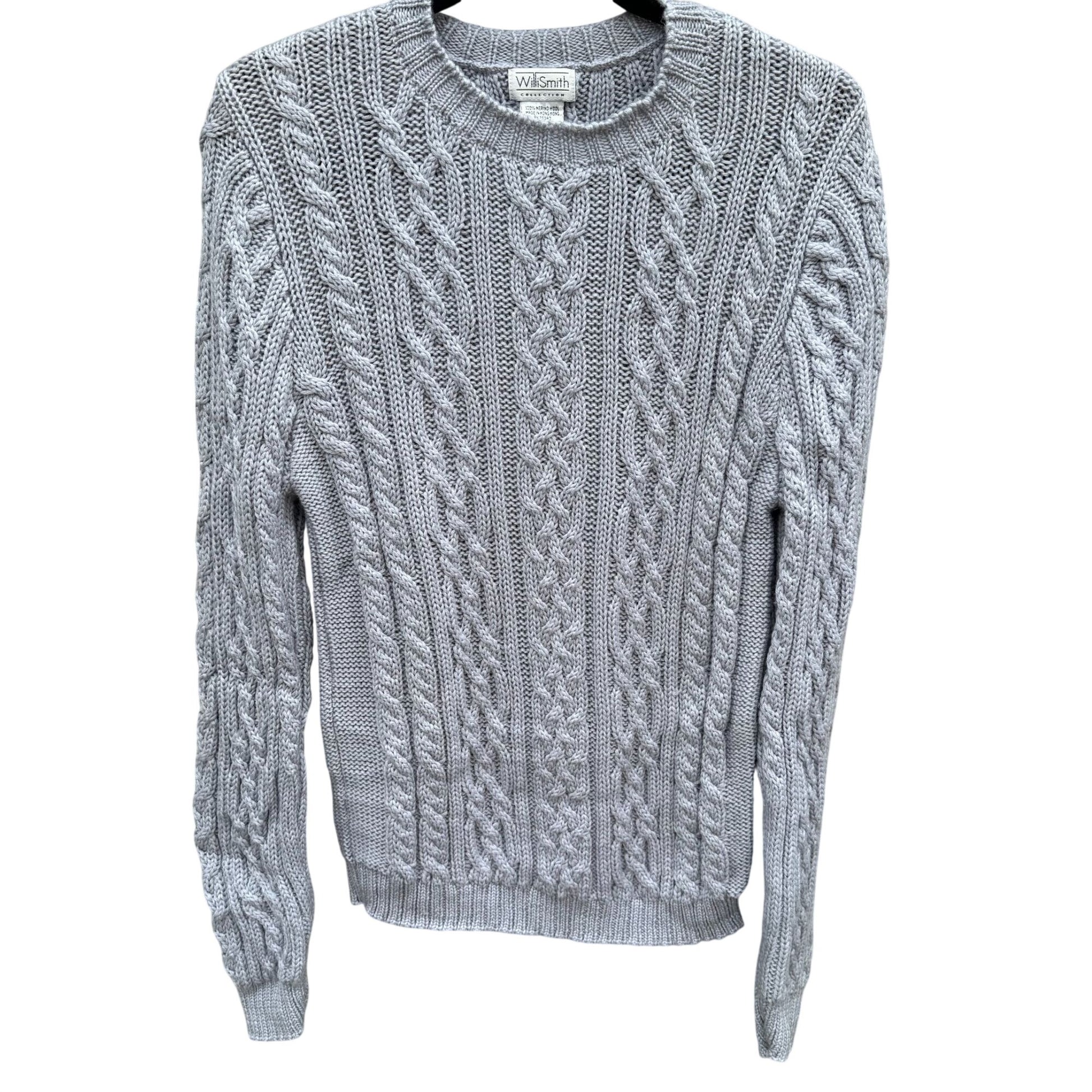 Willi Smith Collection Vintage 90s Womens Gray Cable Knit Merino Wool Sweater L