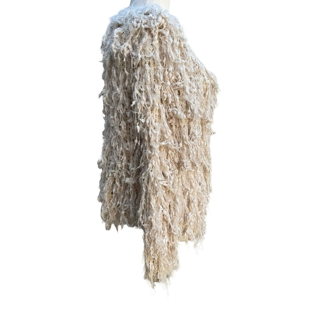 Renee C Shaggy Eyelash Knit Boho Festival Whimsigoth Popcorn Cardigan Ivory S